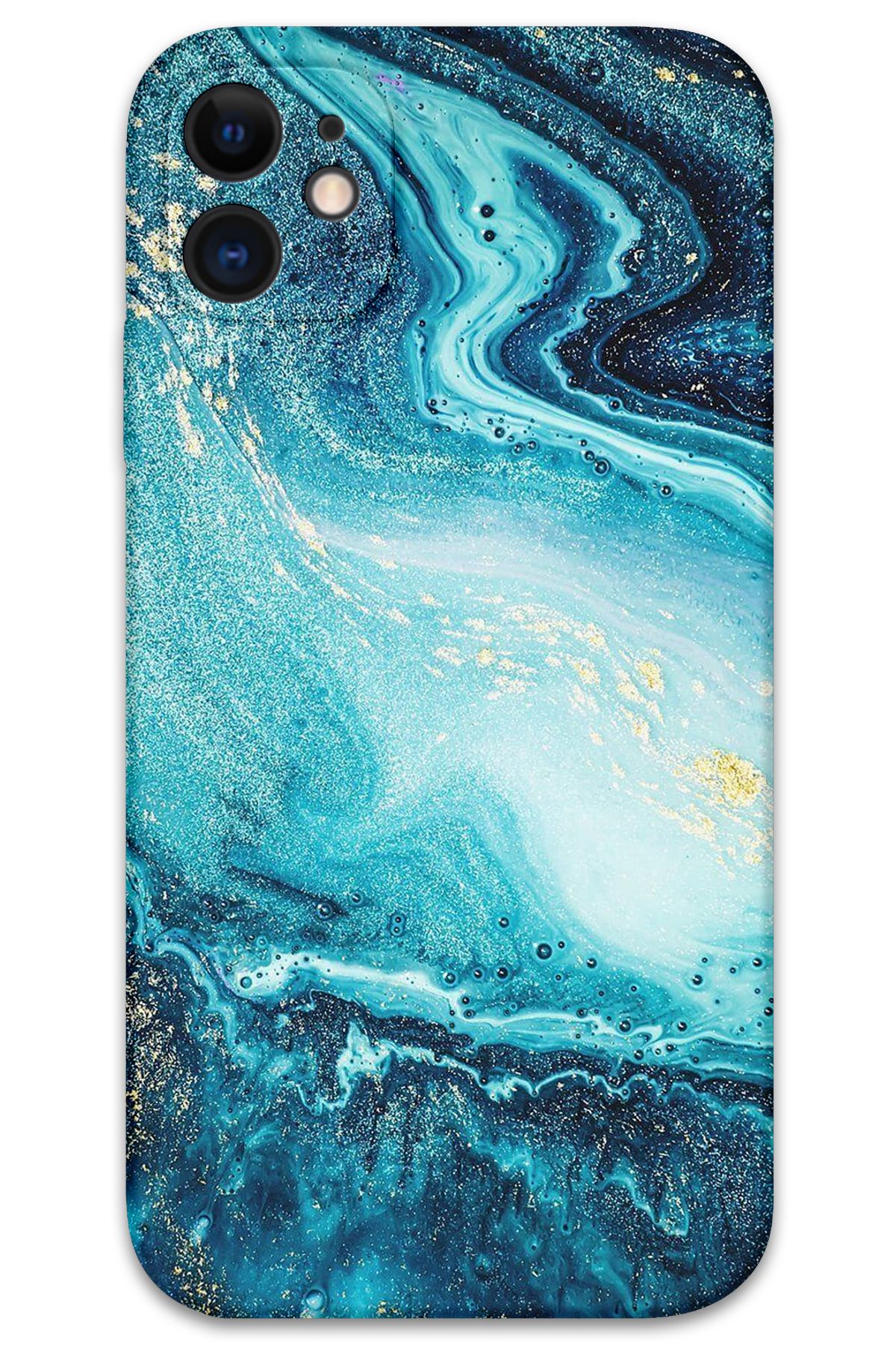 Gramaphone iPhone 12 Uyumlu Mermer Desenli Telefon Kılıfı + Ekran Koruyucu - 5818