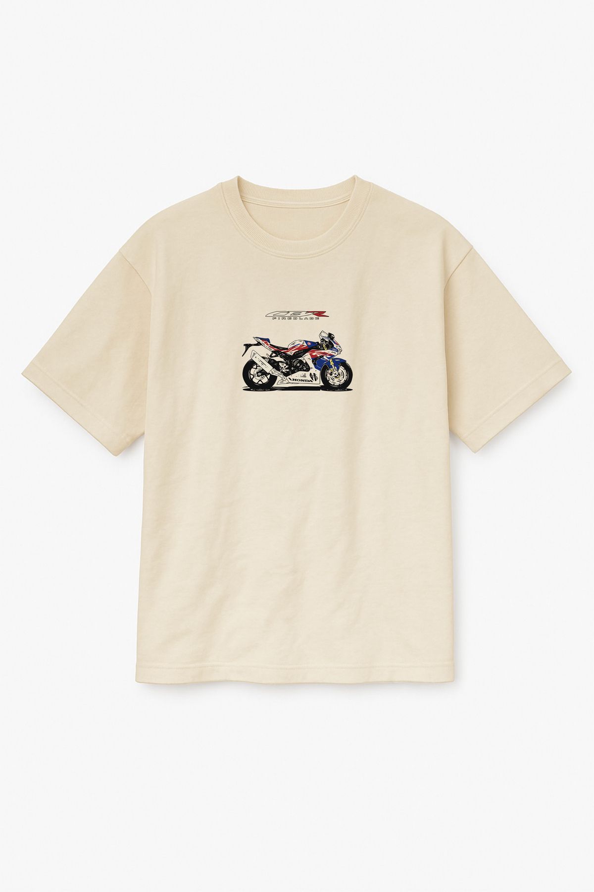 Altair Tr Bej Renk Oversize Honda Cbr1000rr Fireblade Motosiklet Baskılı Unisex Tişört T-Shirt