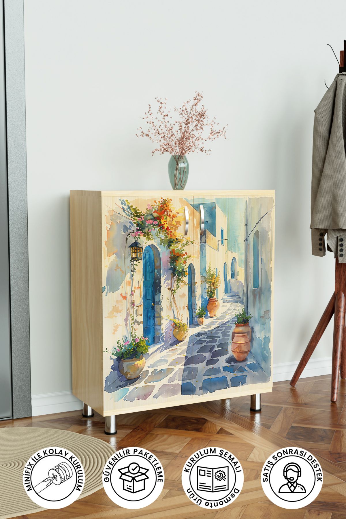 Hediyeler Kapında Blue Design 4 Raflı Ayakkabılık Antre Hol Çok Amaçlı Ayakkabı Dolabı