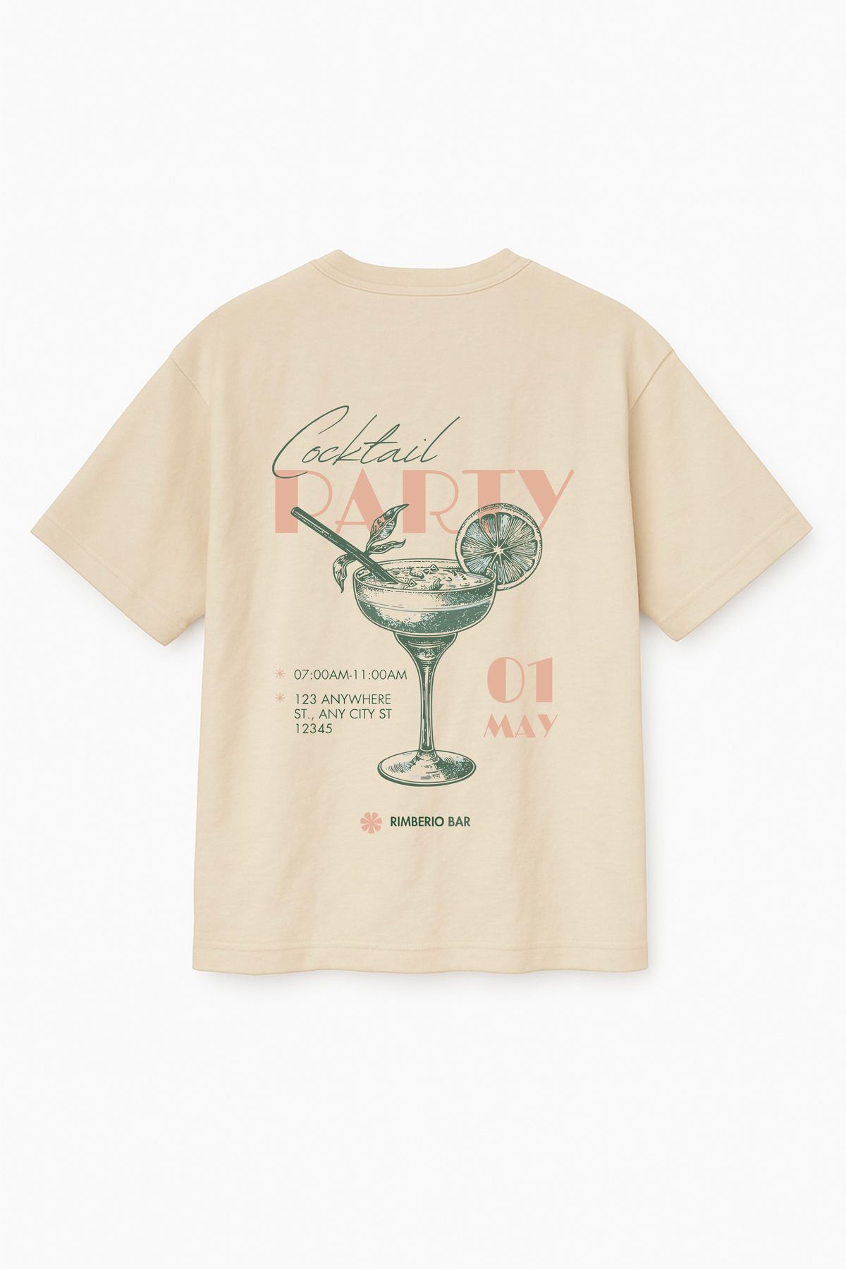 Altair Tr Bej Renk Oversize Coctail Party Koktely Baskılı Unisex Tişört T-Shirt