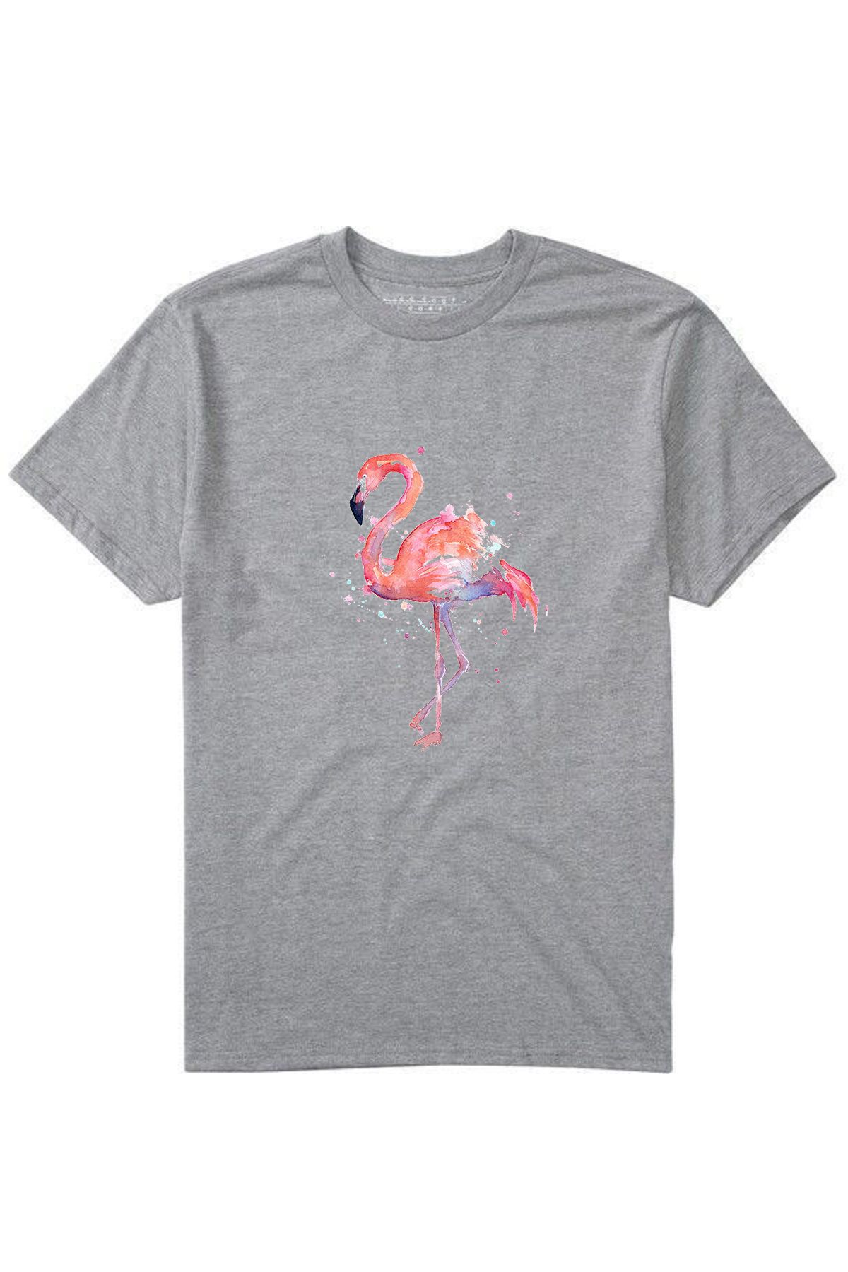 makiteks Flamingo Baskılı Kadın Unisex Bisiklet Yaka Baskılı T-shirt Beyaz Siyah Gri tişört