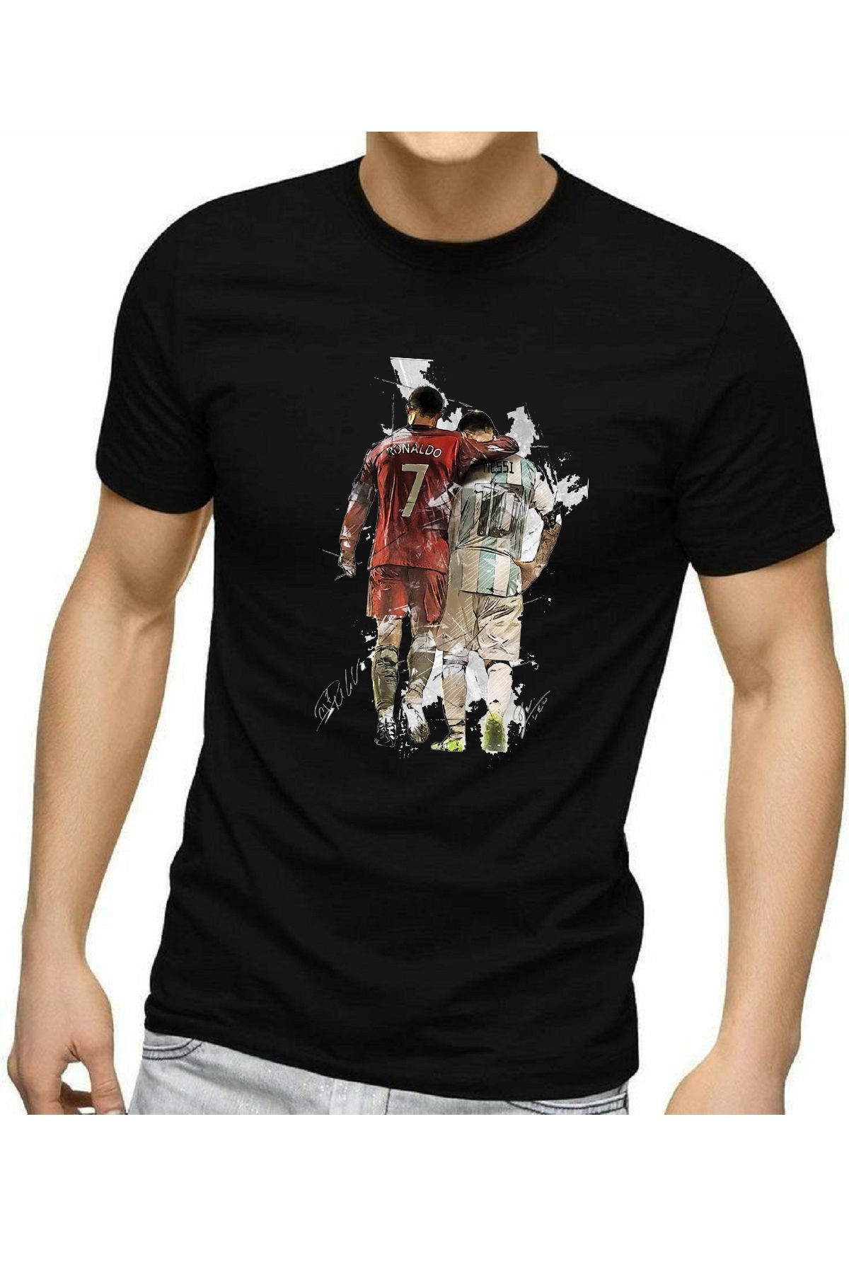 makiteks Baskılı Futbol Erkek Bisiklet Yaka Baskılı T-shirt Beyaz Siyah Gri tişört