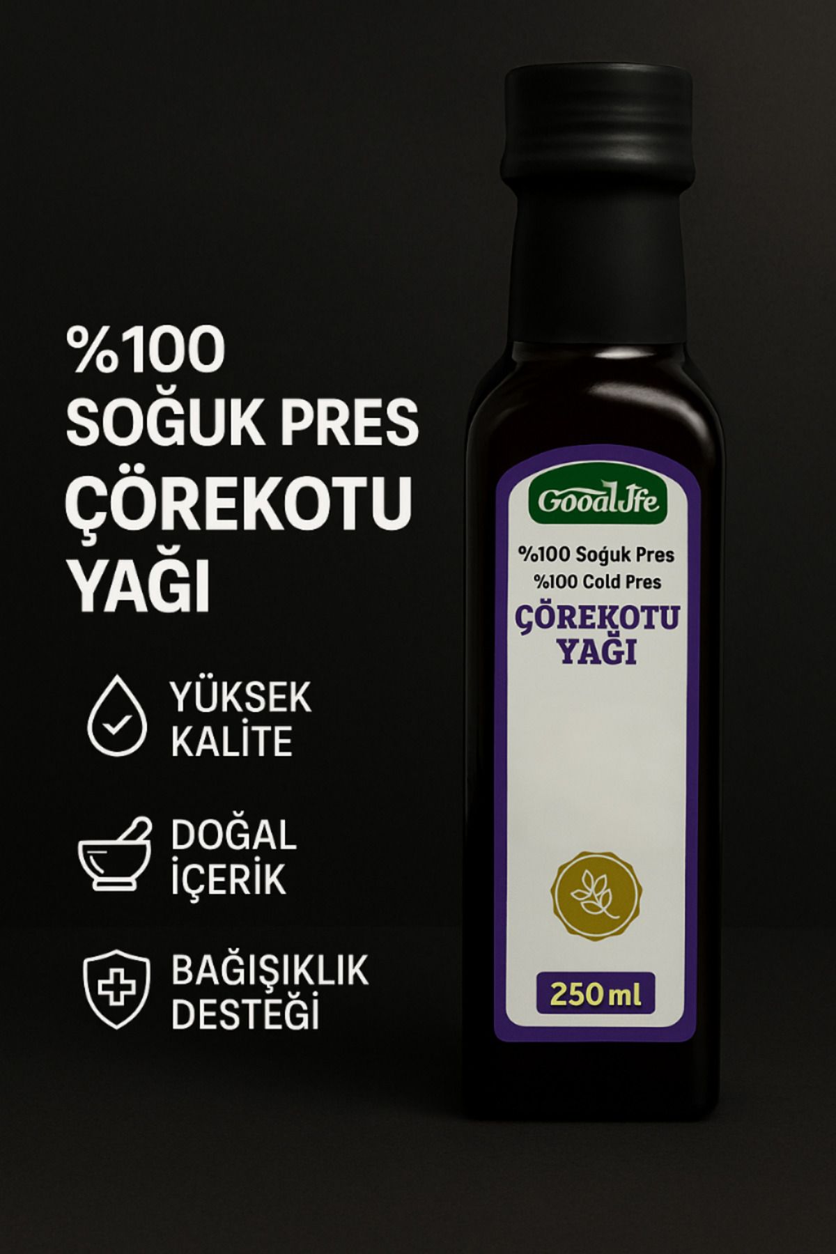 GoodLife %100 Soğuk Sıkım Çörekotu Yağı 250 ml – Doğal & Katkısız – Amber Cam Şişe
