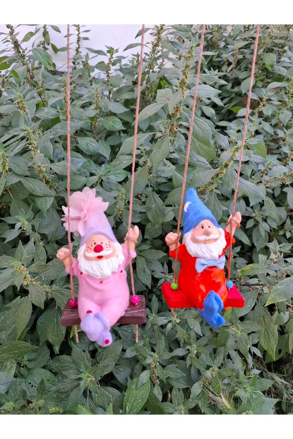 Dropcek eticaret Dekoratif Maskot 2’li Sallanan Cüce Bahçe Balkon Süsü Obje