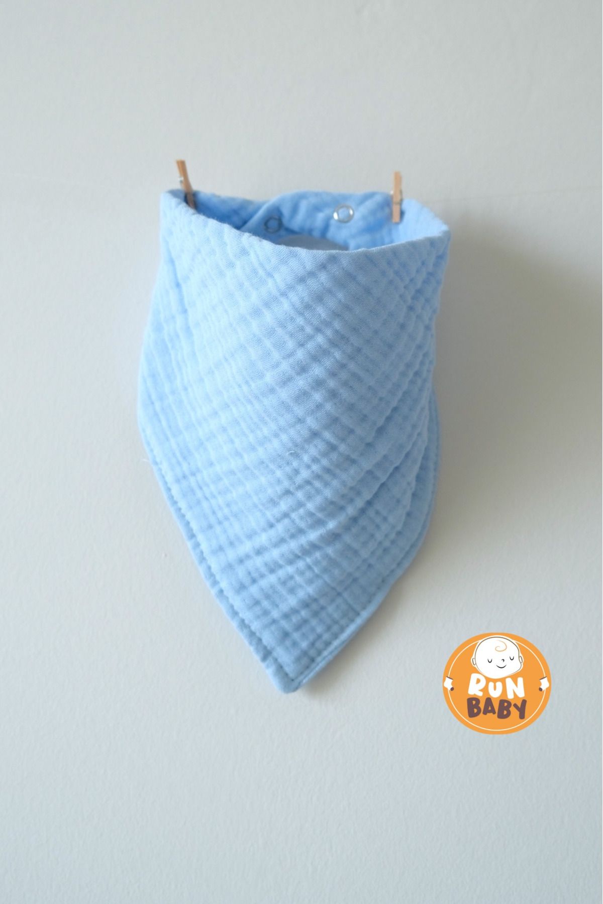 runbaby Dört Kat Multi Müslin Iki Çıtçıtlı Bebek Salya Önlük & Fular (AÇIK MAVİ)