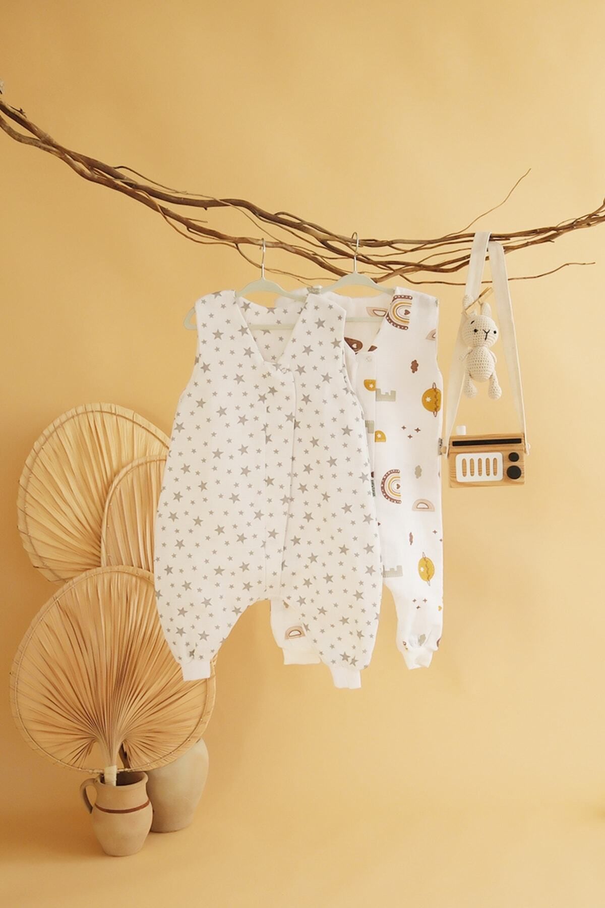 MAGIC PORT Oeko-Tex Sertifikalı Müslin Kumaş Uyku Tulumu, 1 Tog Kız Erkek Bebek Unisex Uyku Tulumu 2'Li Takım
