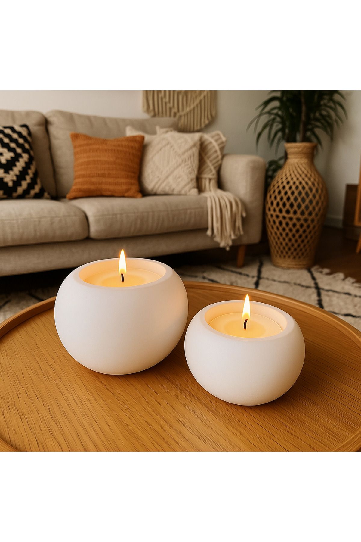 Arteliss İskandinav Bohem Tarzı 2'li Küre Mum Set Premium Amber Kokulu Minimal Dekoratif