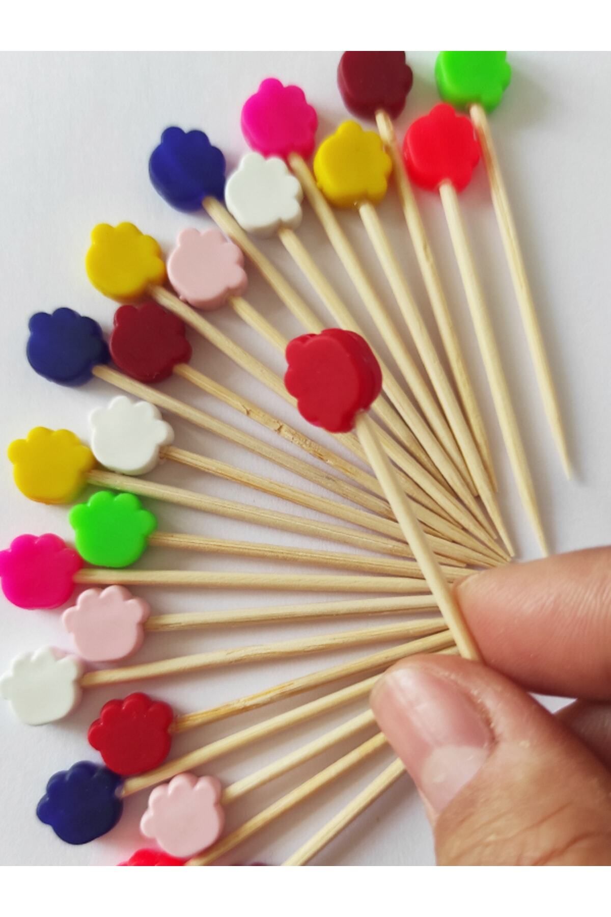 BEYHAN BAYHAN 100 Adet Dekoratif Bebek Ayağı Boncuklu Sunum Kürdanı 6,5 cm - Pasta Kürdanı
