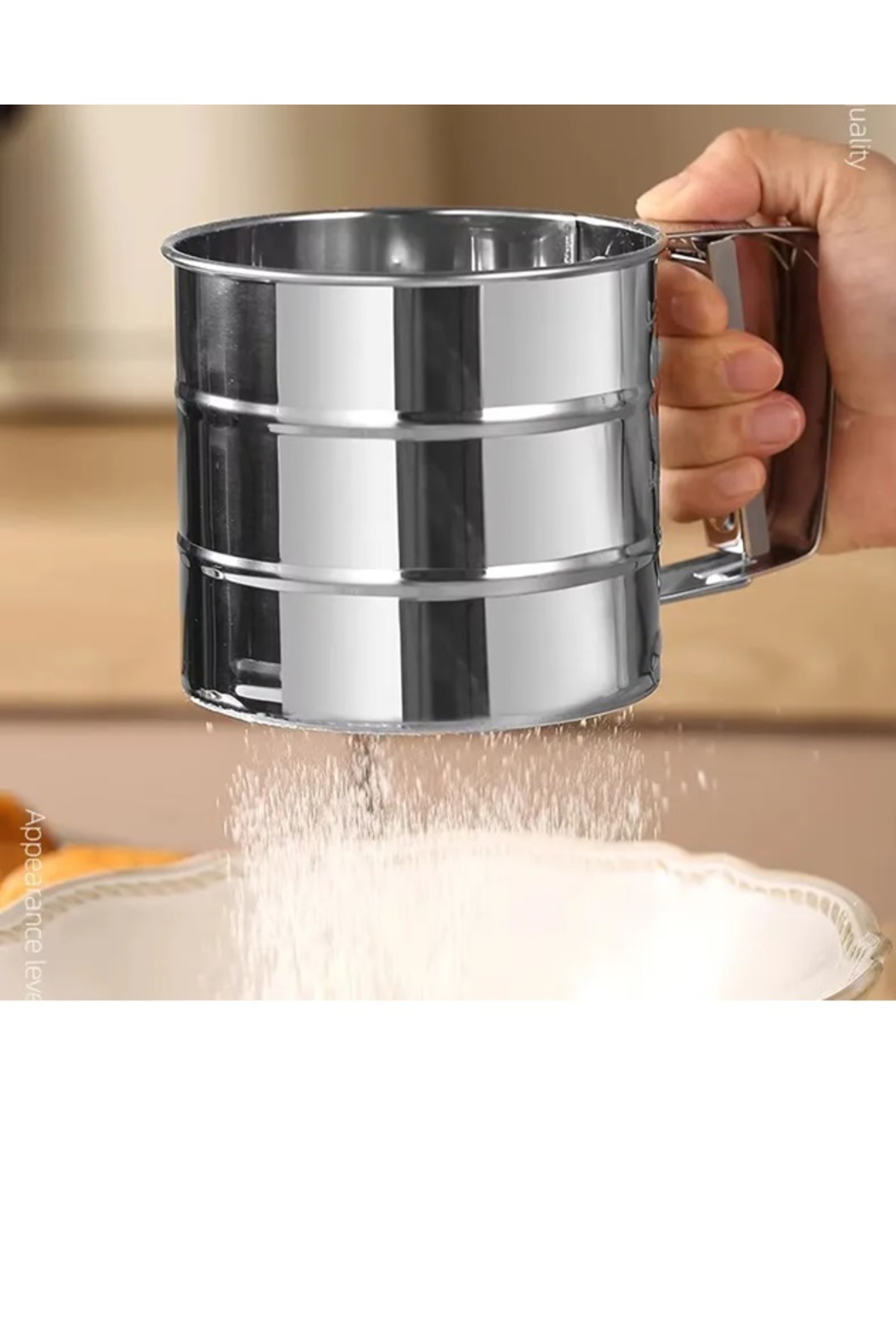keyfisepet en keyifli sepet-Stainless Steel Flour Sieve – One-Handed Operation, Practical Spring Mechanism, 3 Layers of Sifting 4