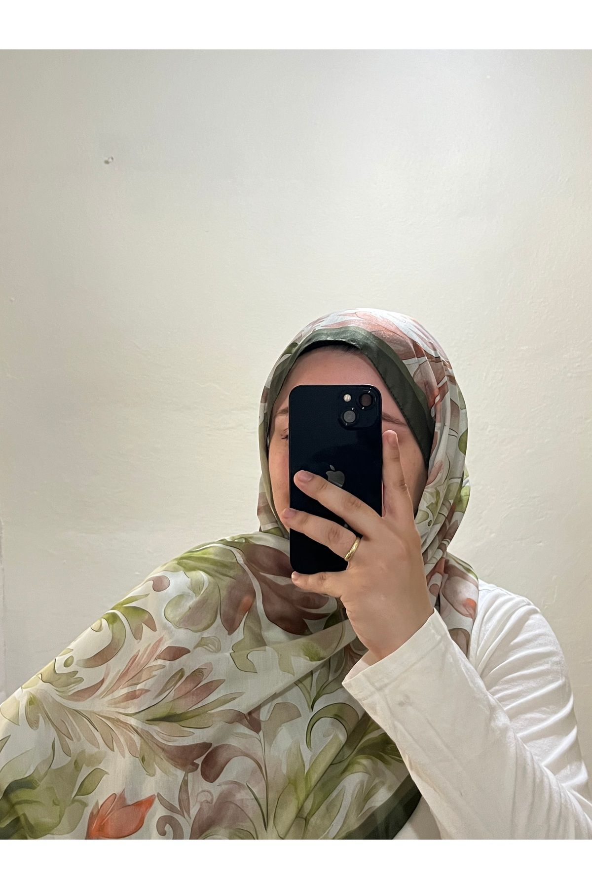 BOUTİCON Kokulu Çiçek Desenli Kına Yeşili Soft Pamuklu Şal 75x180