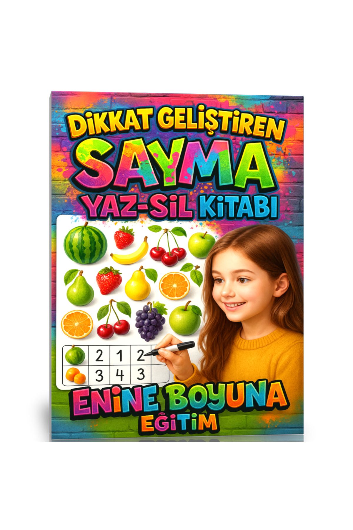 Enine Boyuna Eğitim 3-9 YAŞ Dikkat Geliştiren SAYMA YAZ-SİL Kitabı (Karışık Nesneleri Bul)