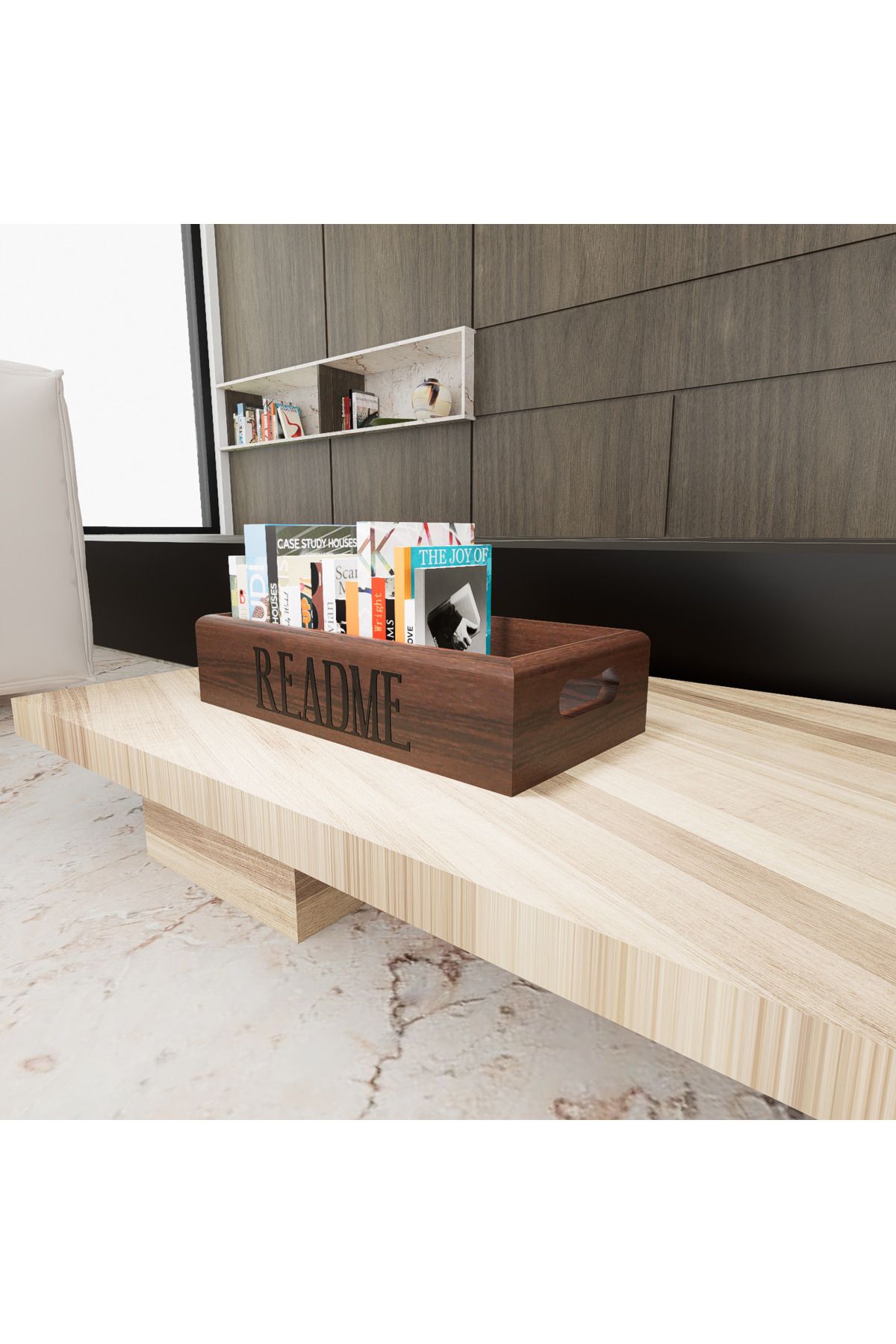 woodretro Ahşap Kitaplık kutu Organizer, Doğal ahşap 40x20 cm