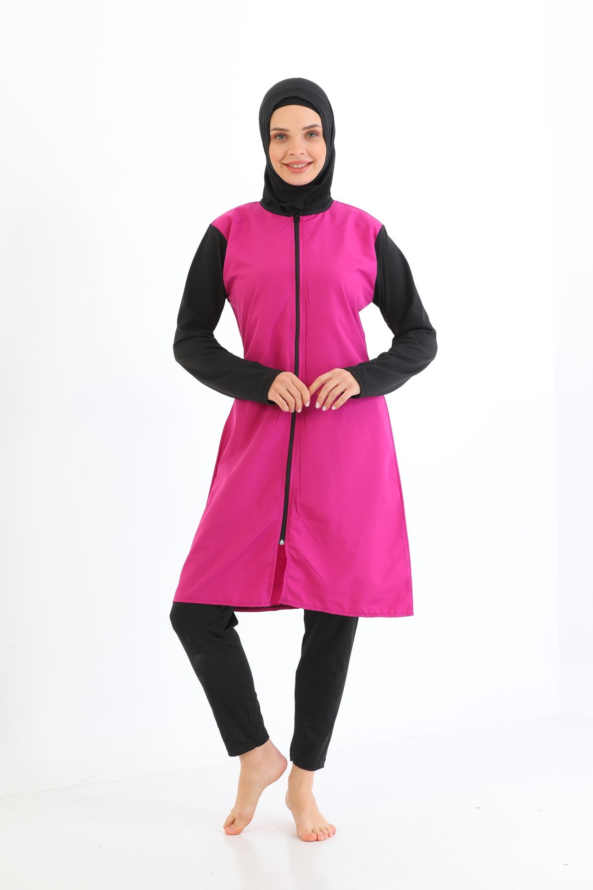 inkasole Fermuarlı Tam Kapalı Tesettür Mayo 1500-8-2 Pembe