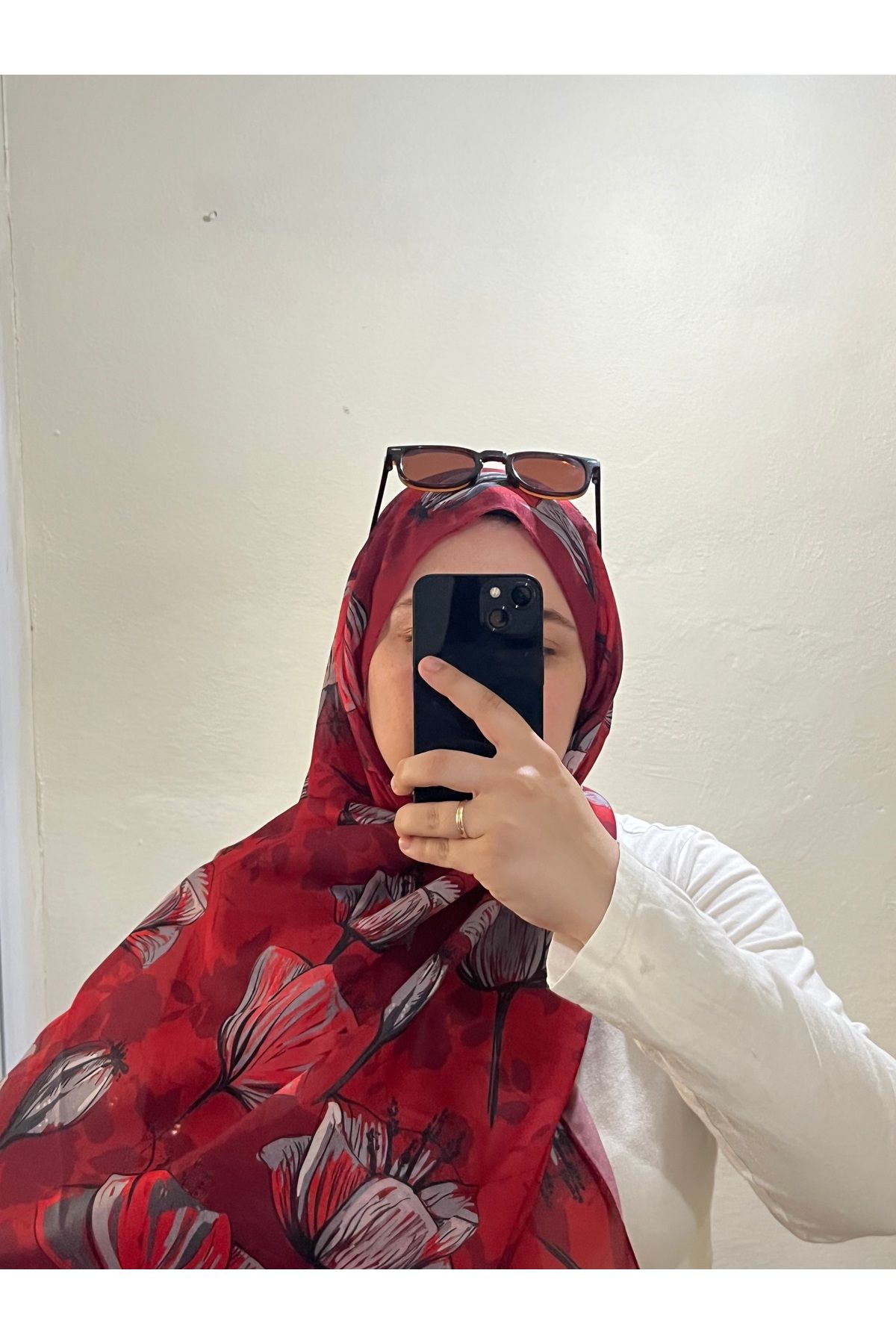BOUTİCON Kokulu Çiçek Desenli Kırmızı Soft Pamuklu Şal 75x180