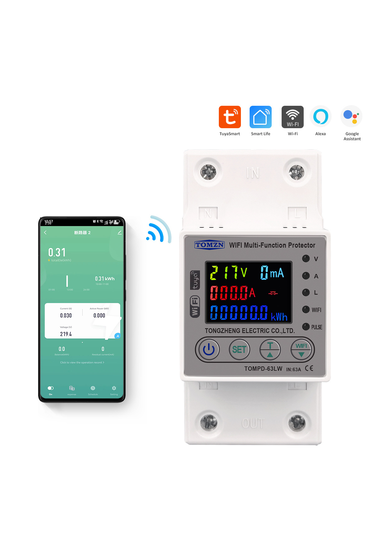 Genel Markalar Kaçak Akım Koruma Rölesi Ve Yüksek Voltaj Ve Akım Koruyucu Röle 63a Wifi Özellikli Devrim