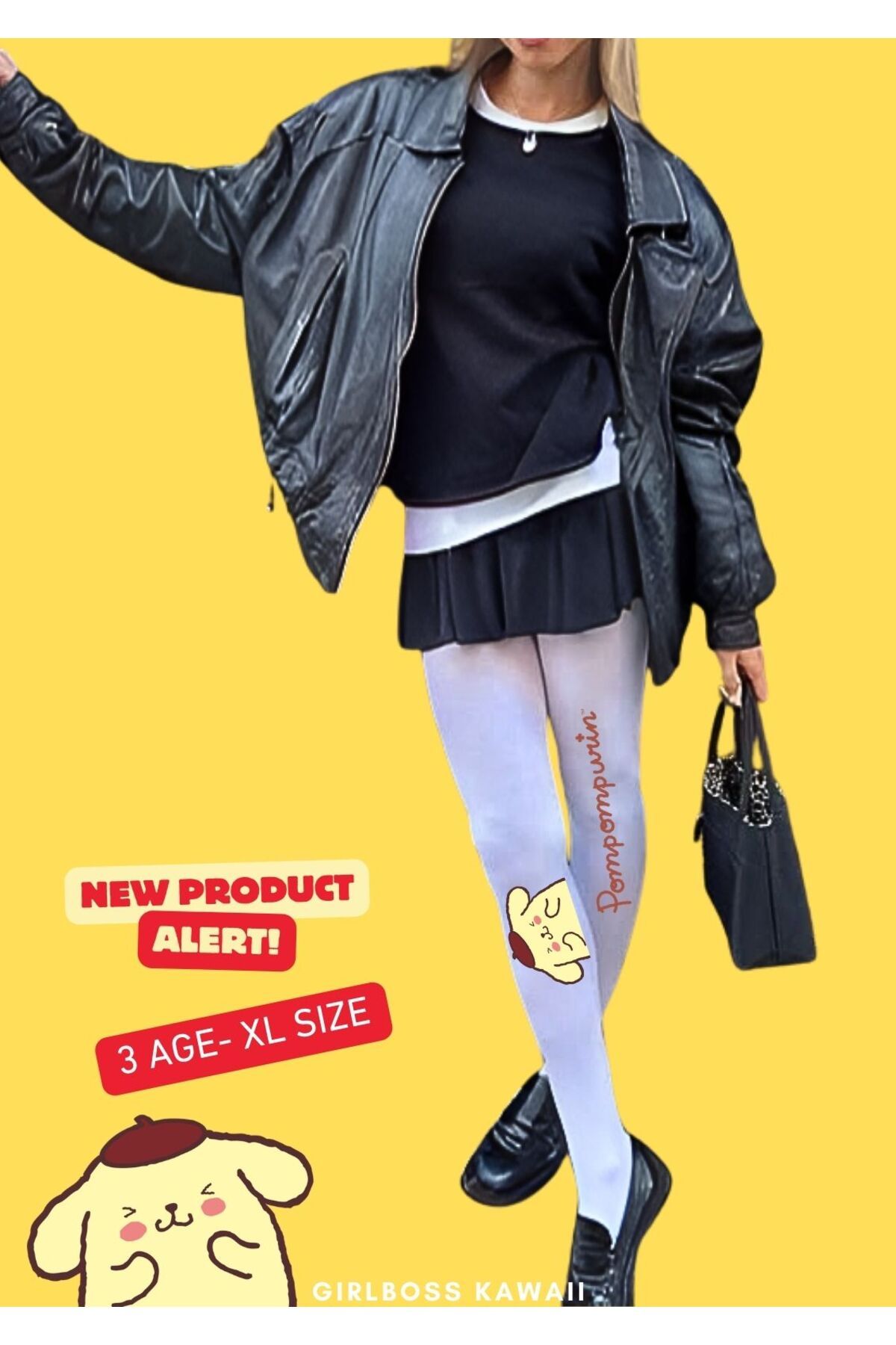 Girlboss Kawaii Girlboss Pompompurin külotlu çorap tüm yaşlar çocuk / genç / büyük serisi