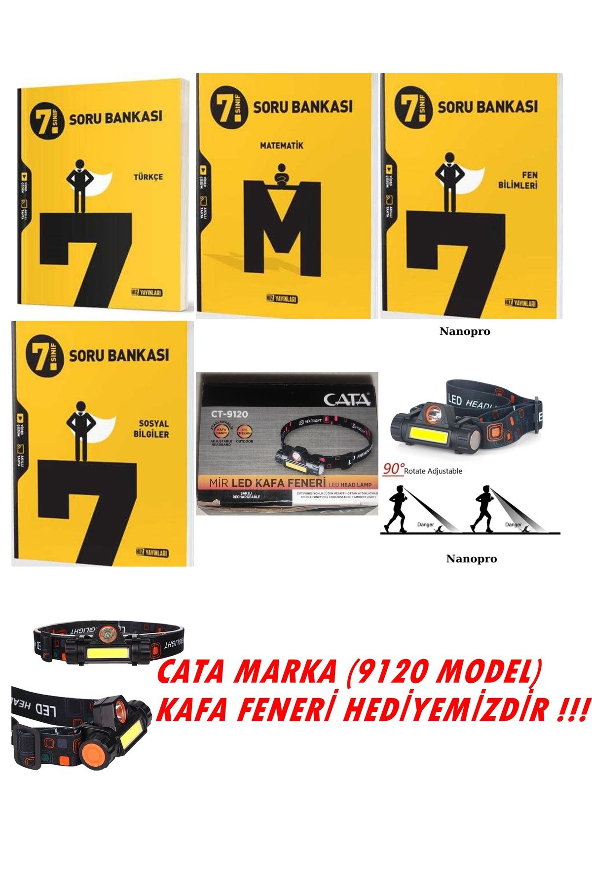 Hız Yayınları 2025-2026 MÜFREDAT 7.SINIF ÇÖZÜMLÜ SORU BANKASI 4 DERS+CATA MARKA KAFA FENERİ HEDİYE.HIZ YAYIN