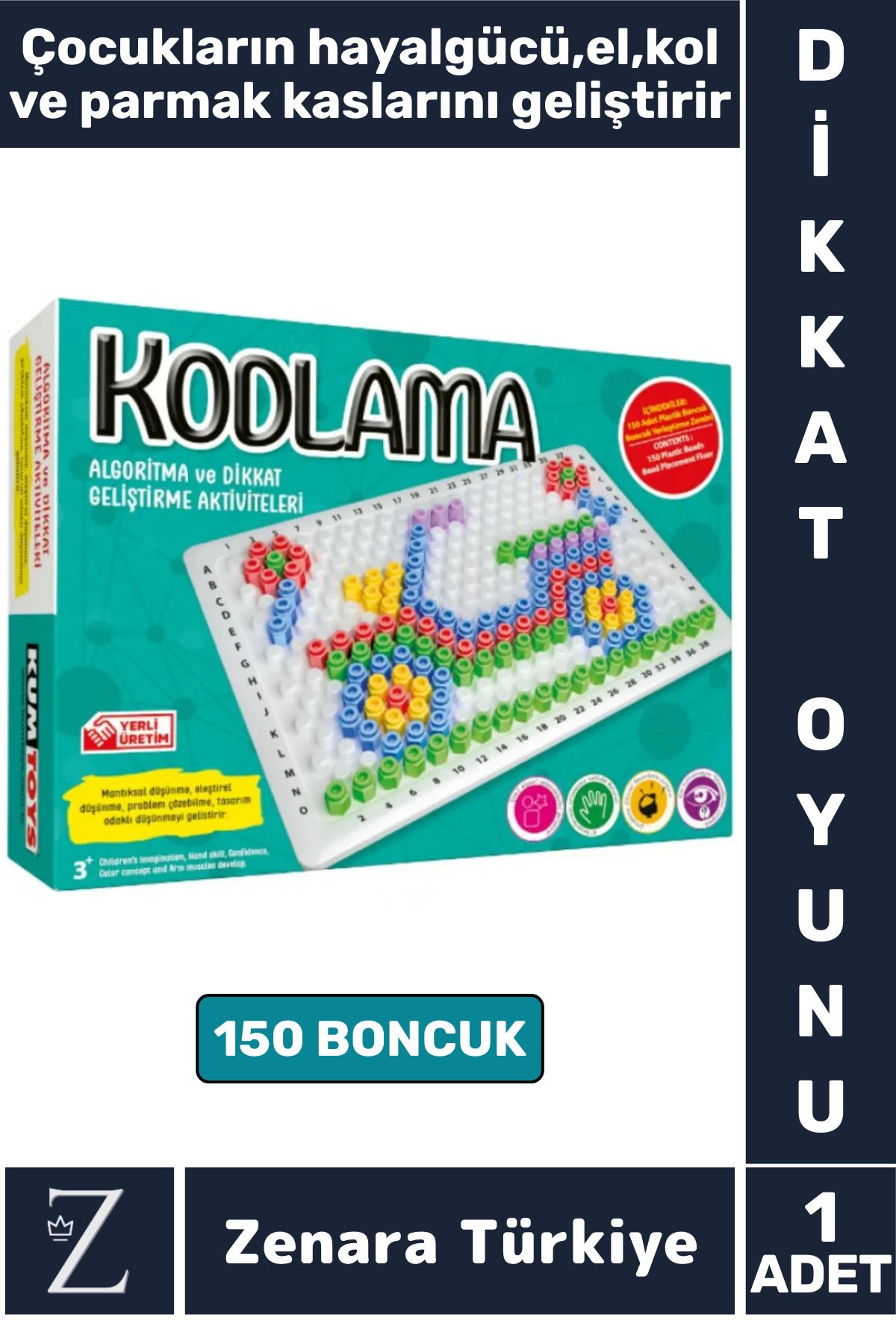 Zenara Çocuk Eğlenceli El Kol Parmak Kasları Hayalgücü Geliştiren Dikkat Beceri Oyunu 150 Boncuklu KODLAMA