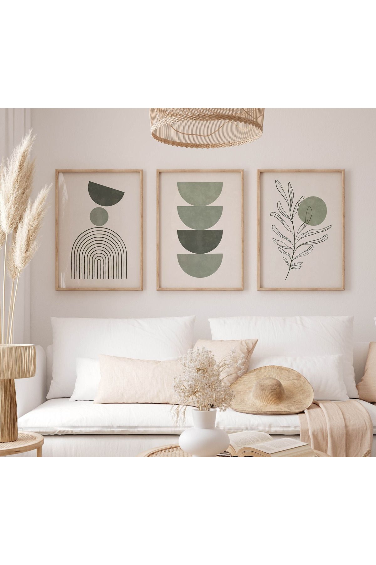 Tuba Decor 3 Parça Ahşap Çerçeve Görünümlü MDF Tablo Seti