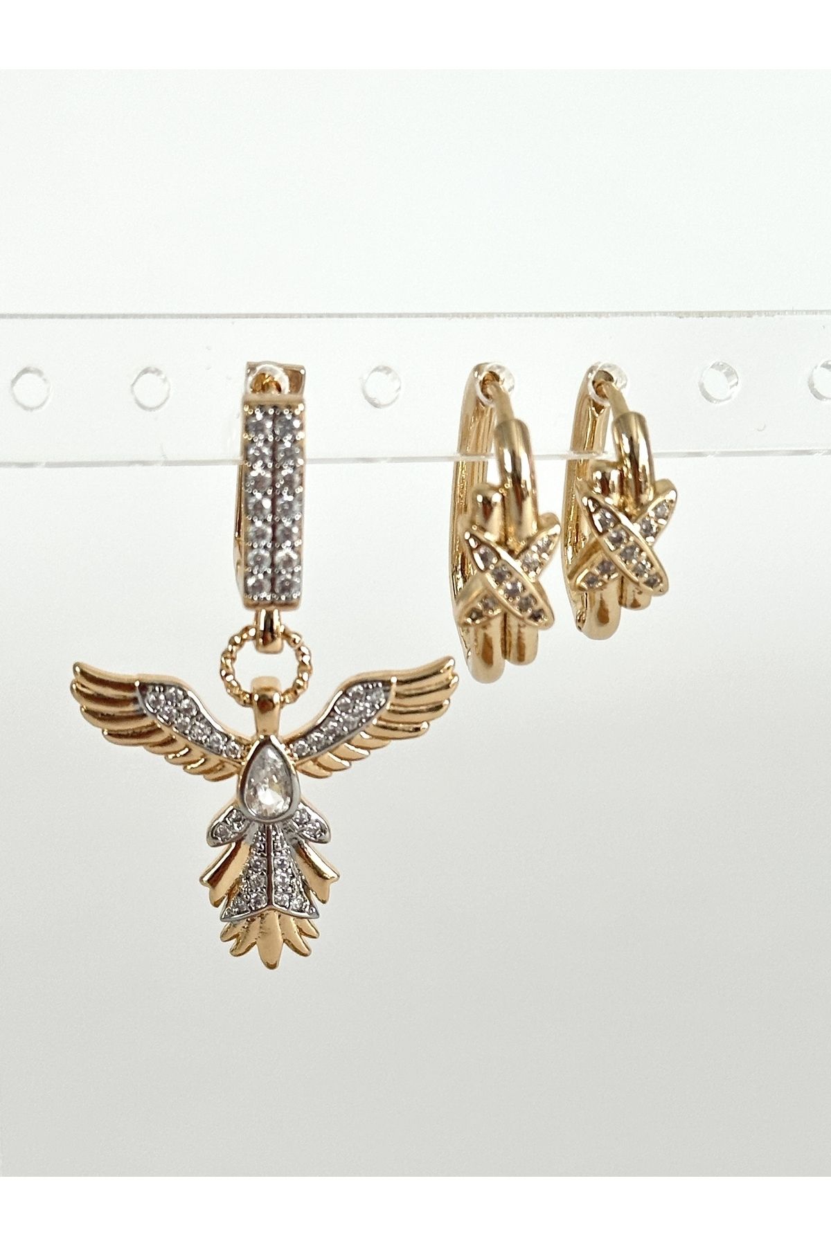 Jewerly Pirinç Kaplama Gold Taşlı 3’lü Küpe