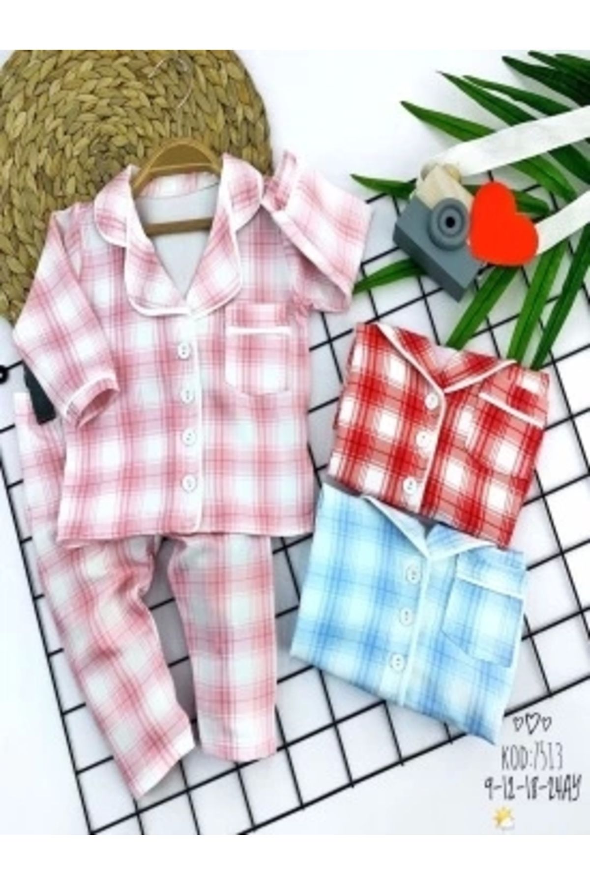 Diji Baby 9-12-18-24 Ay Düğme Kapamalı Ekose Desenli 2li Kız Erkek Bebek Pijama Takımı