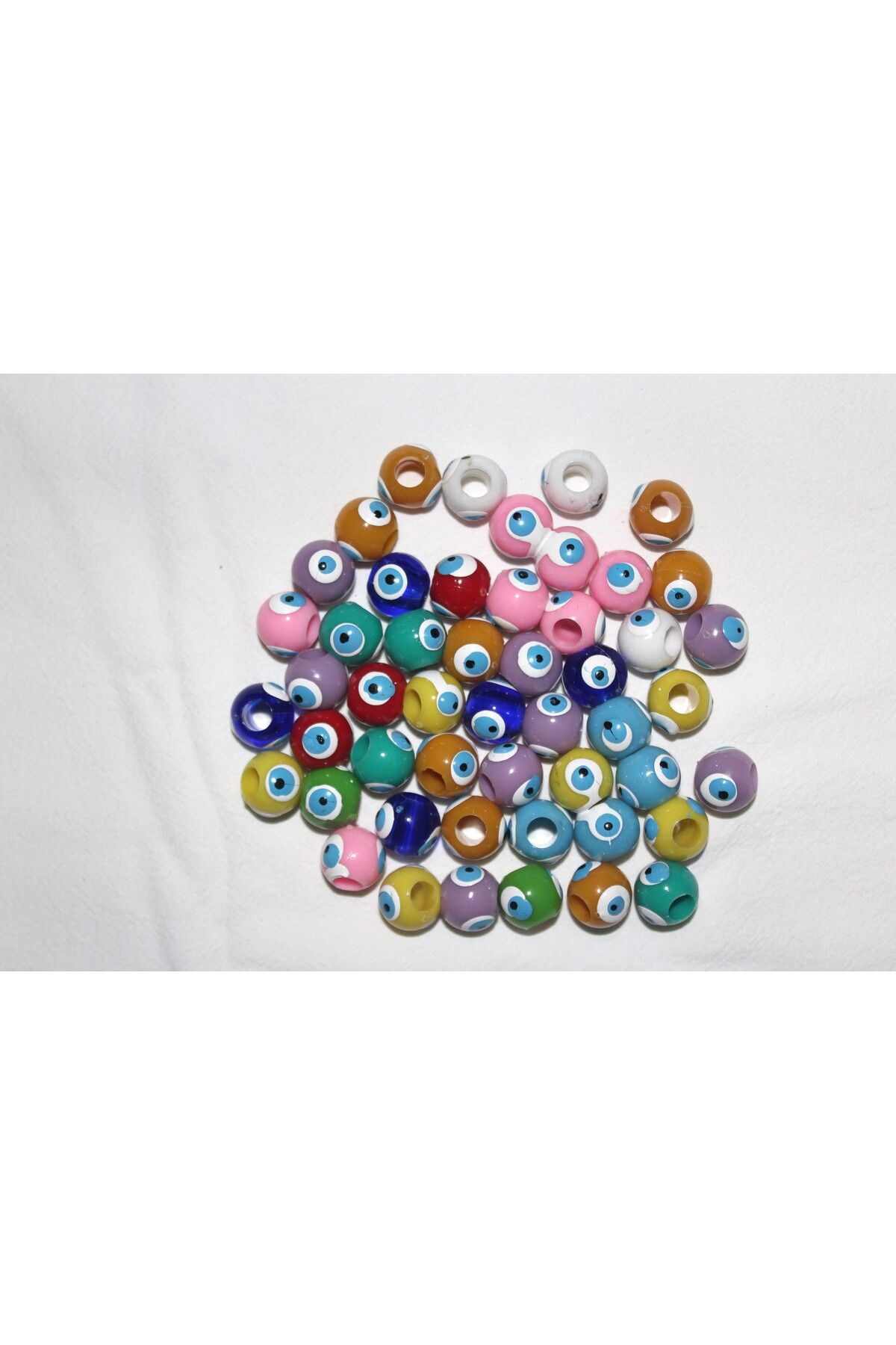 SDM Ticaret 100 gr Küçük Boy Karışık Renkli Yuvarlak Büyük Geniş Delikli Plastik Nazar Boncuk 10 mm