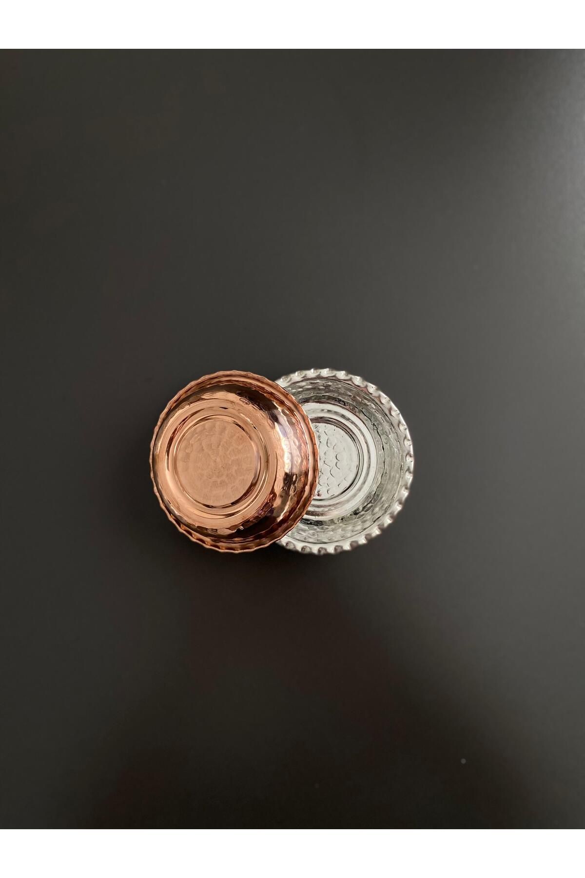 Layla Copper 6'lı Kulpsuz Bakır Çerezlik-Kahvaltılık-Reçellik-Sunumluk Set (9 cm X 2,3 cm)