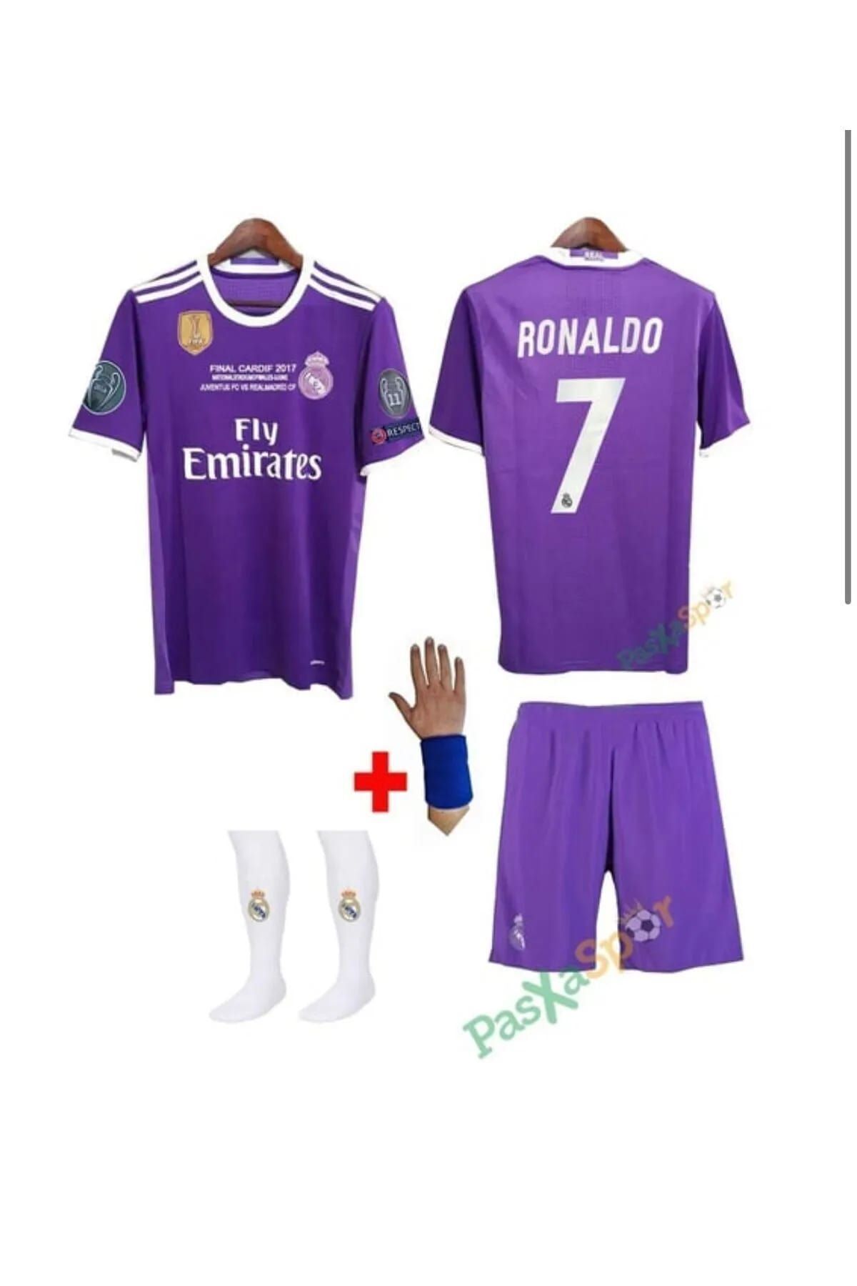 yenteks Real.Madid.Ronaldo 2017 Mor Cardif Şampiyonlar Ligi Çocuk Forması 4 parça