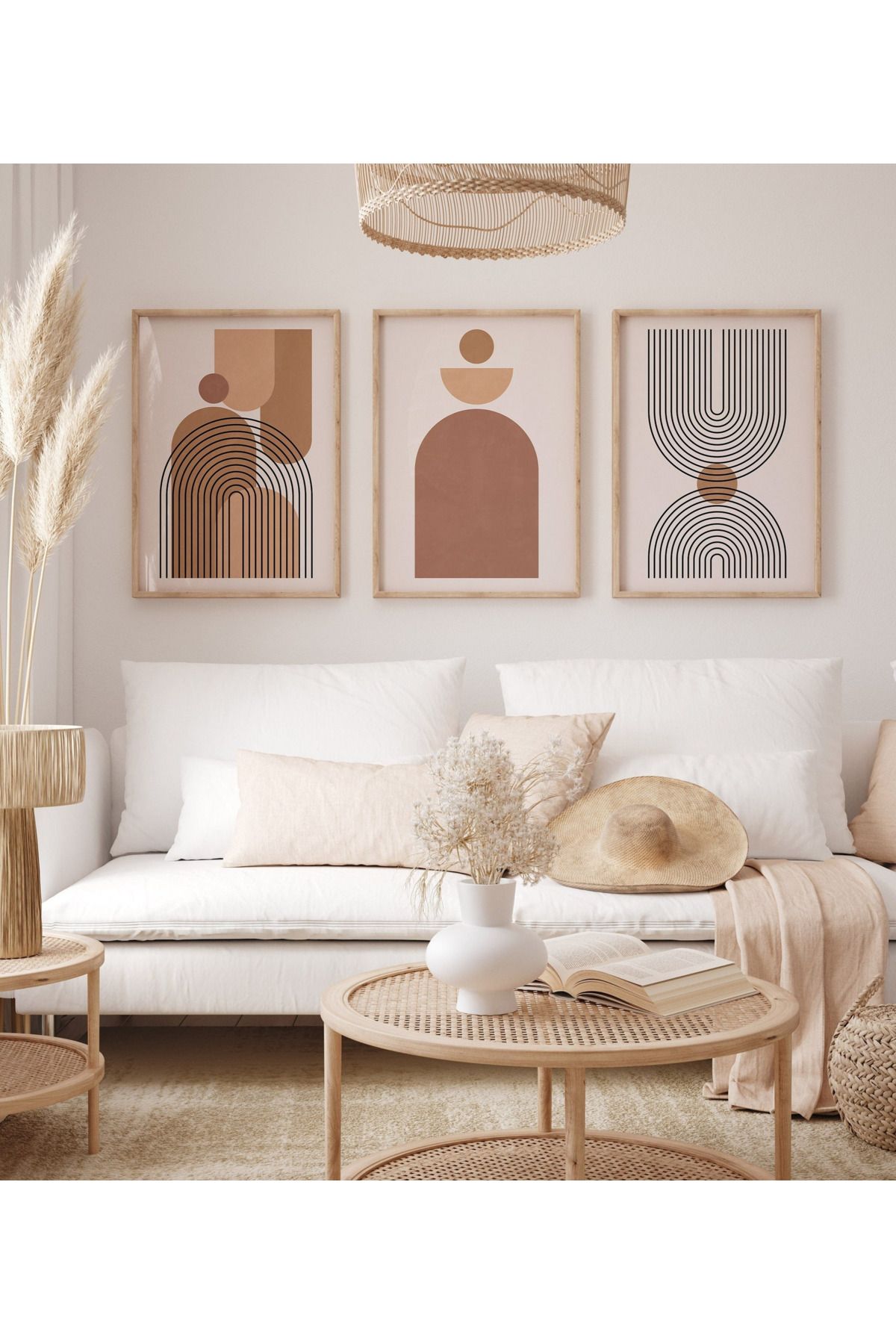Tuba Decor 3 Parça Ahşap Çerçeve Görünümlü MDF Poster Tablo Seti