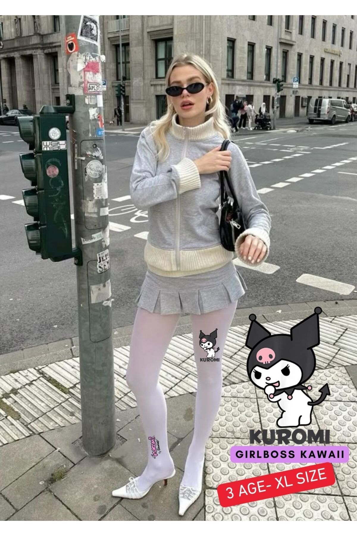 Girlboss Kawaii Girlboss Kuromi külotlu çorap tüm yaşlar çocuk / genç / büyük serisi