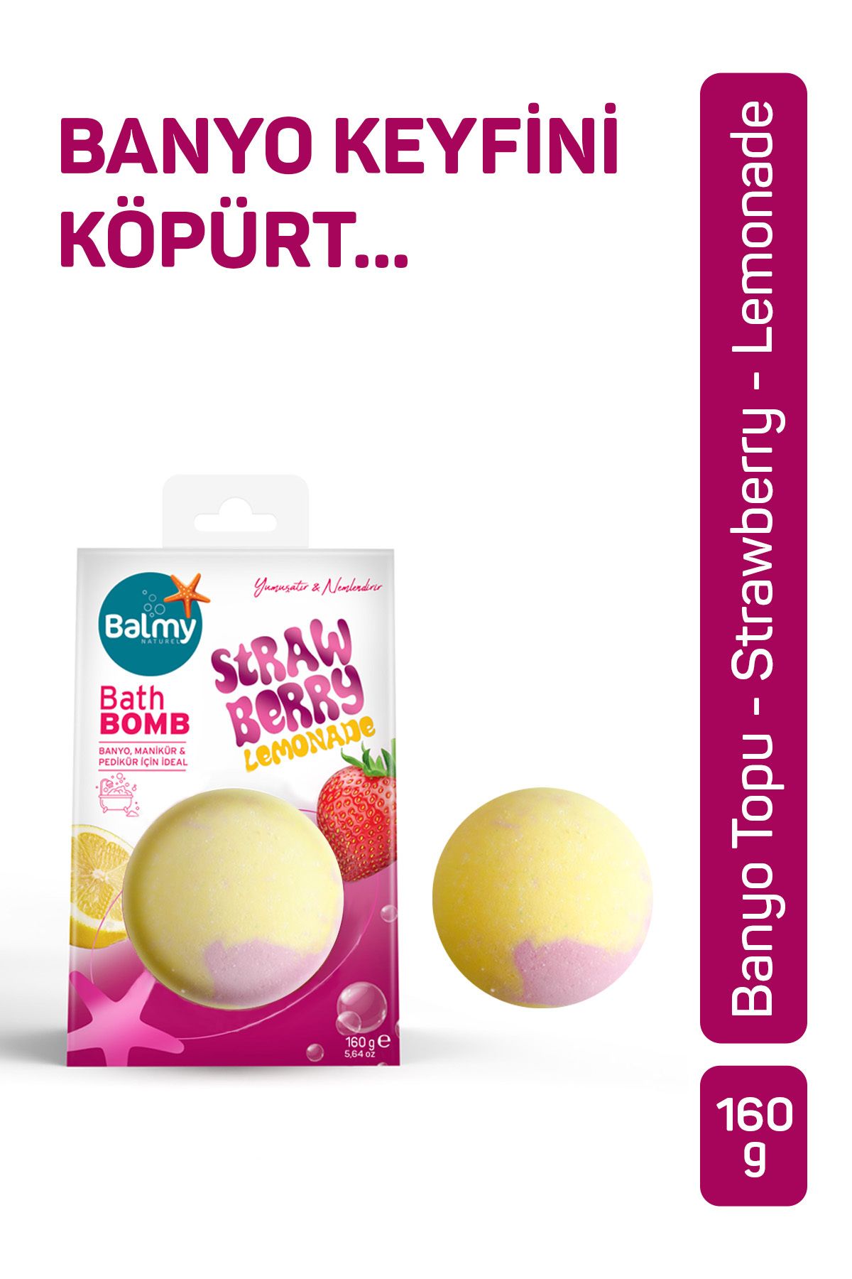 Balmy Çilek Ve Limon Nem Bombası, Banyo Topu, Manikür Pedikür Topu 160 G