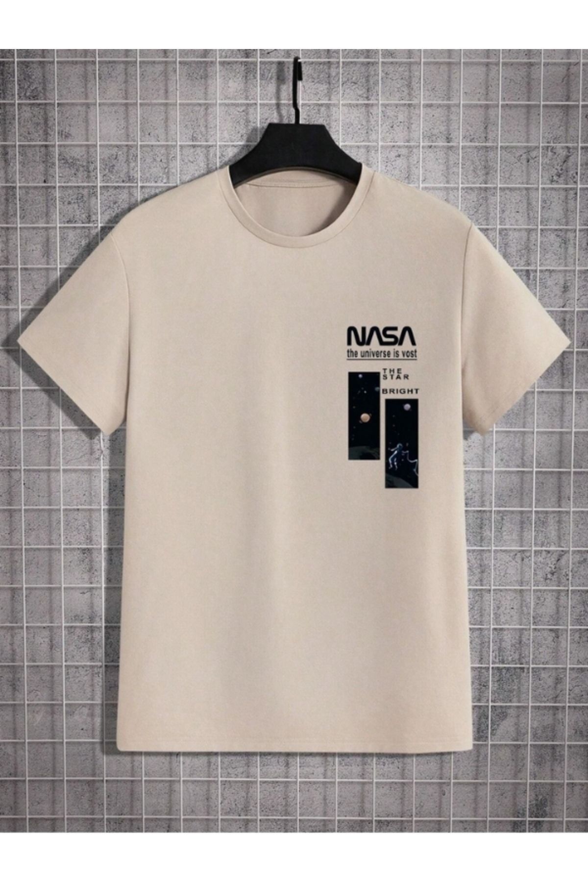 WOODROFFE Erkek NASA The Star Baskılı T-shirt Oversize Salaş Boyfirend