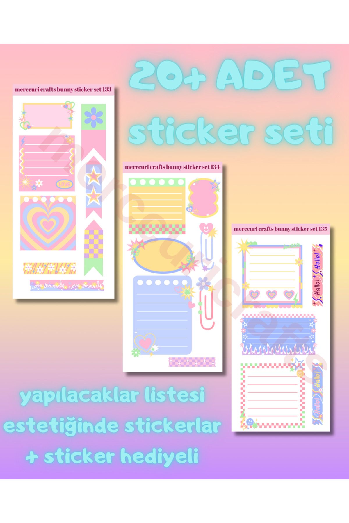 merccuri crafts 3'lü Sticker Seti (21 adet) Yapılacaklar Listesi Temalı - Planner, Ajanda, Defter, Scrapbooking için
