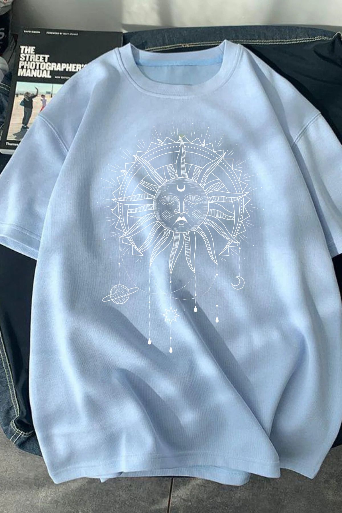 JAMPY Unisex Bebe Mavisi Güneş Baskılı Oversize T-shirt