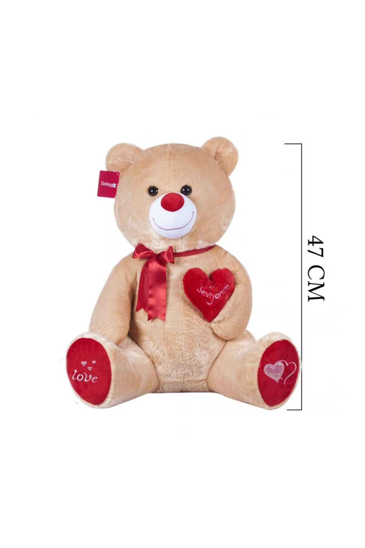 Huramarketing Yumoş Ayı 47 cm Kahverengi Kalpli Pelüş Ayı Sevgiliye Hediye
