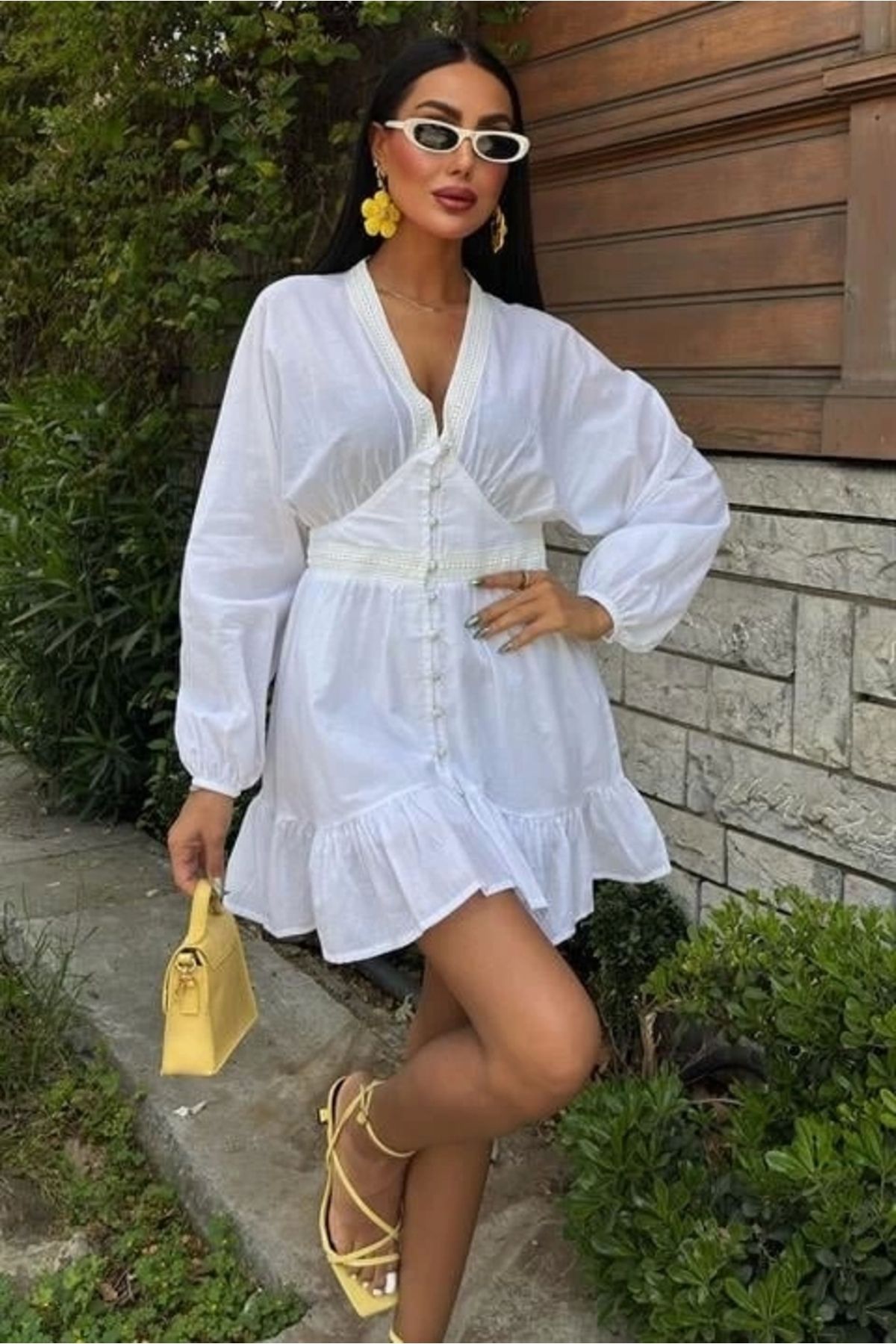 Butik Brode Şeritli Eteği Fırfırlı Elbise 2897