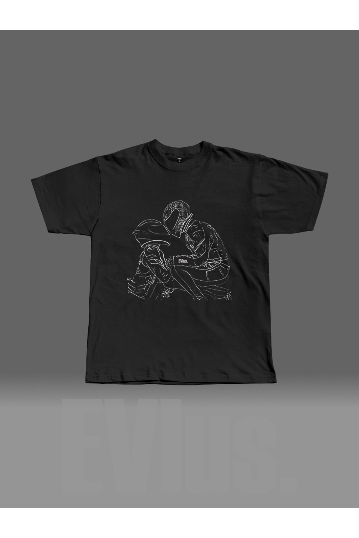 EVIus Oversize Motorcu Sevgililer Baskılı Bisiklet Yaka T-Shirt