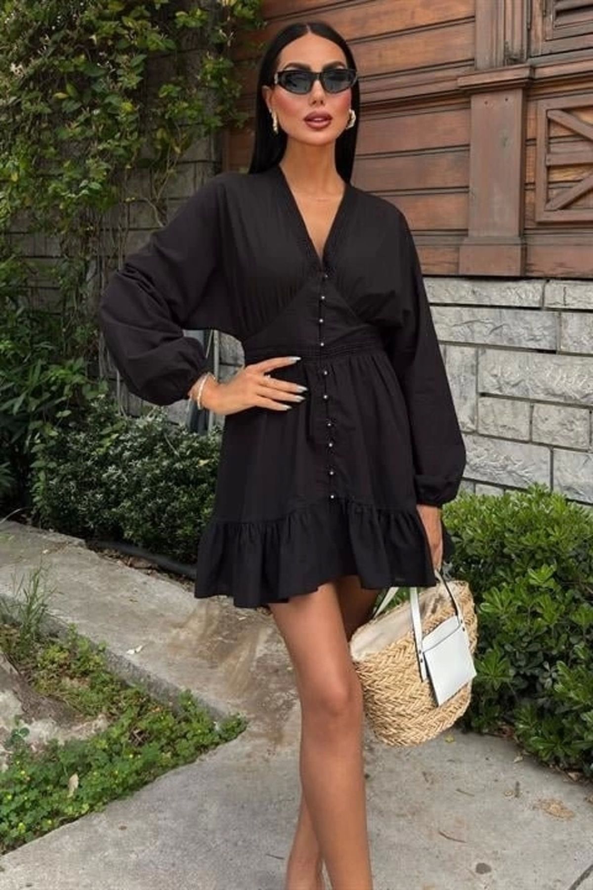Butik Brode Şeritli Eteği Fırfırlı Elbise 2897