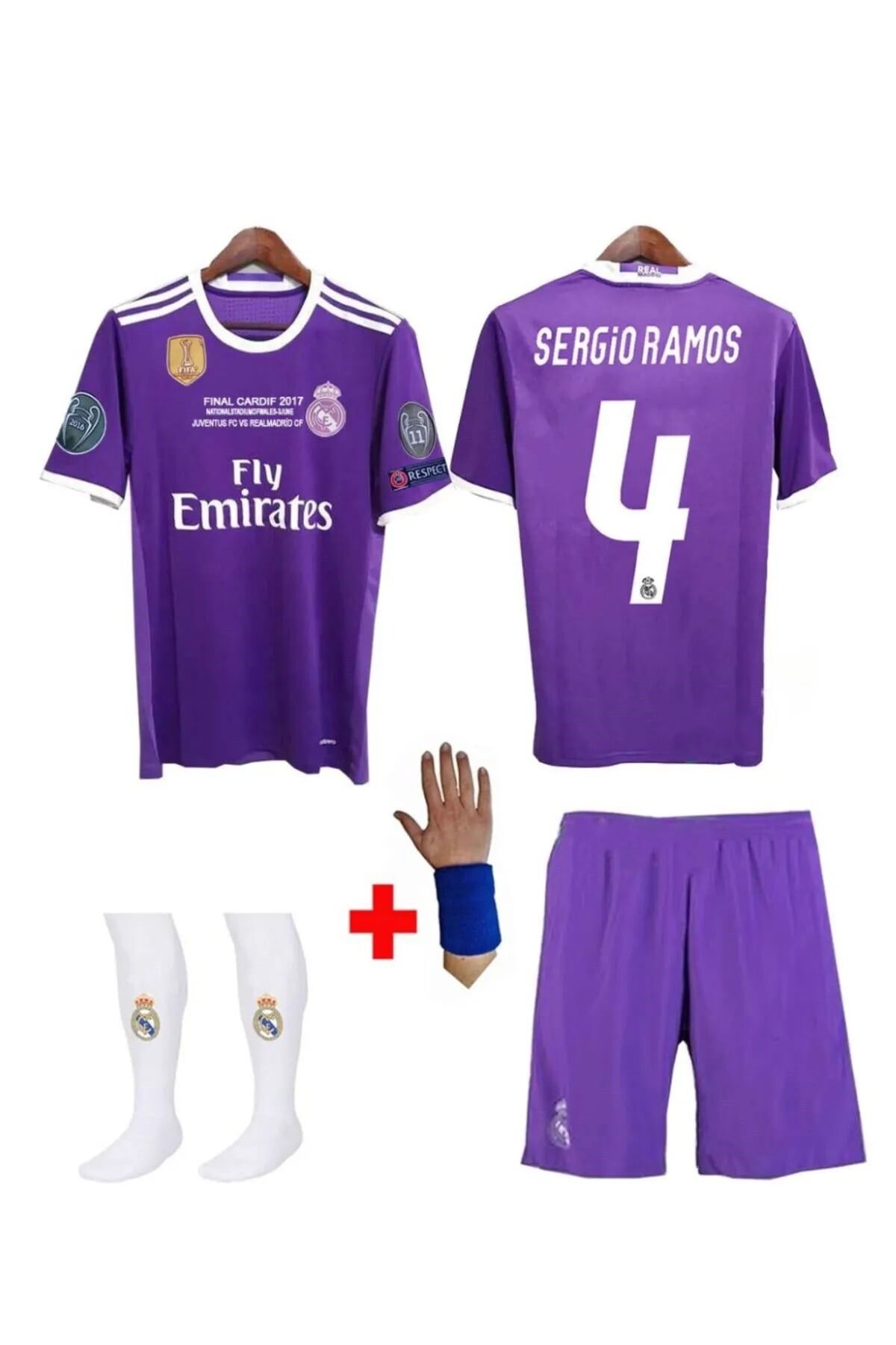 yenteks Real.Madird. Sergio Ramos Cardif 2017 Sezon Mor Çocuk Forması 4 parça