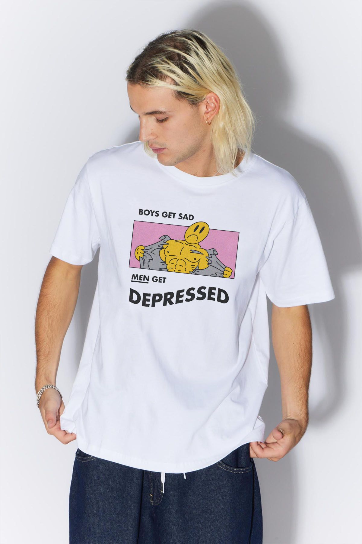 Tee&more. Unisex Regular Fit Men Get Depressed Baskılı Premium T-shirt