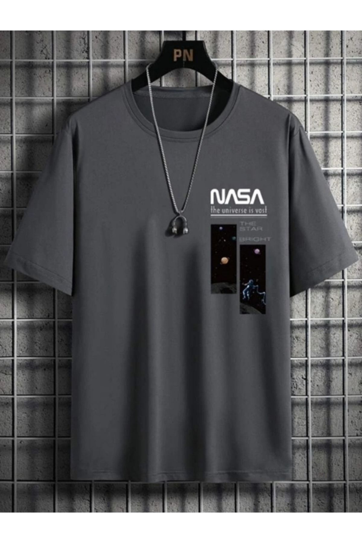 WOODROFFE Erkek NASA The Star Baskılı T-shirt Oversize Salaş Boyfirend