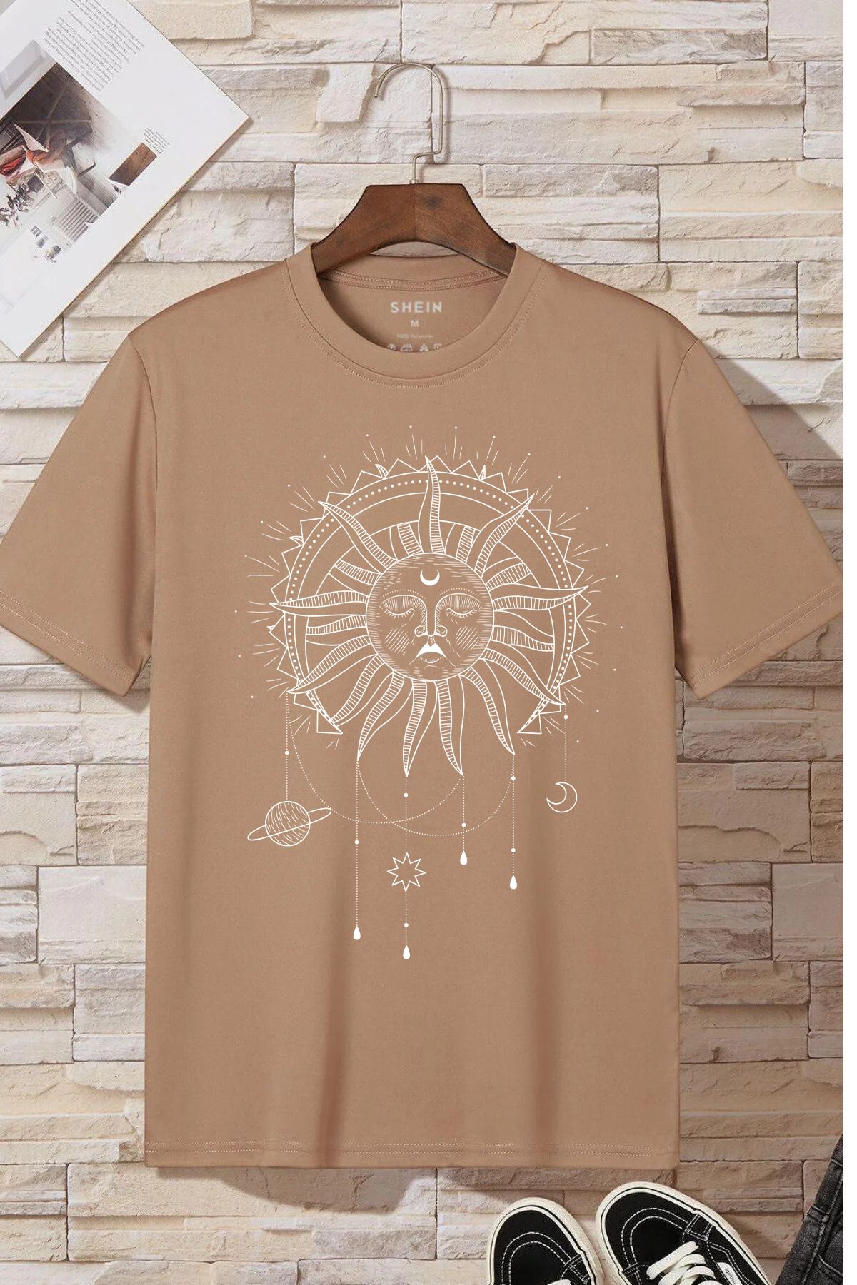 JAMPY Unisex Bej Güneş Baskılı Oversize T-shirt