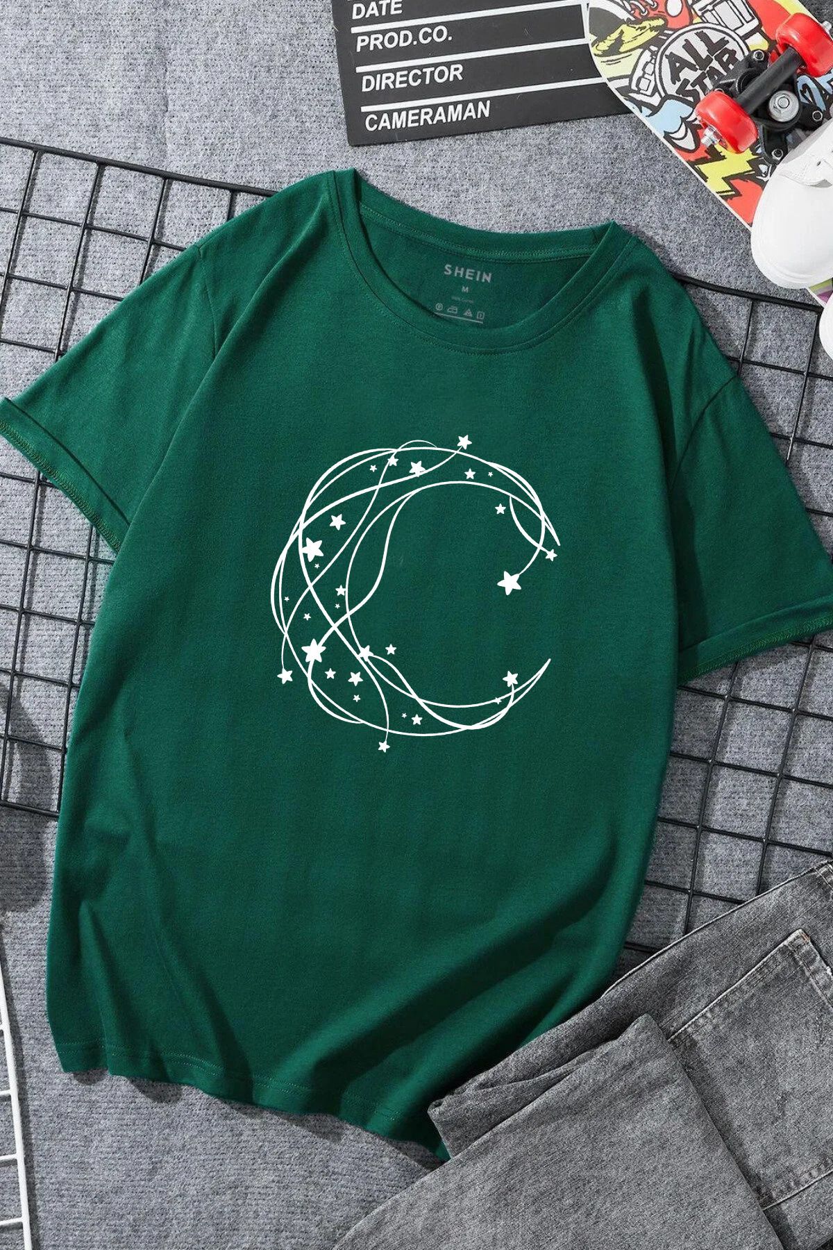 JAMPY Unisex Yeşil Ay Baskılı Oversize T-shirt