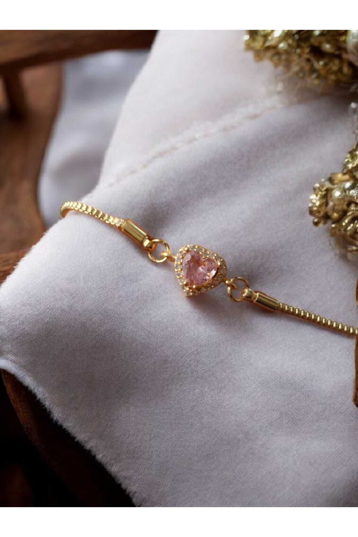 LYVEN Standart Asansörlü Kalp Charm Bileklik Gold Renk Klasik