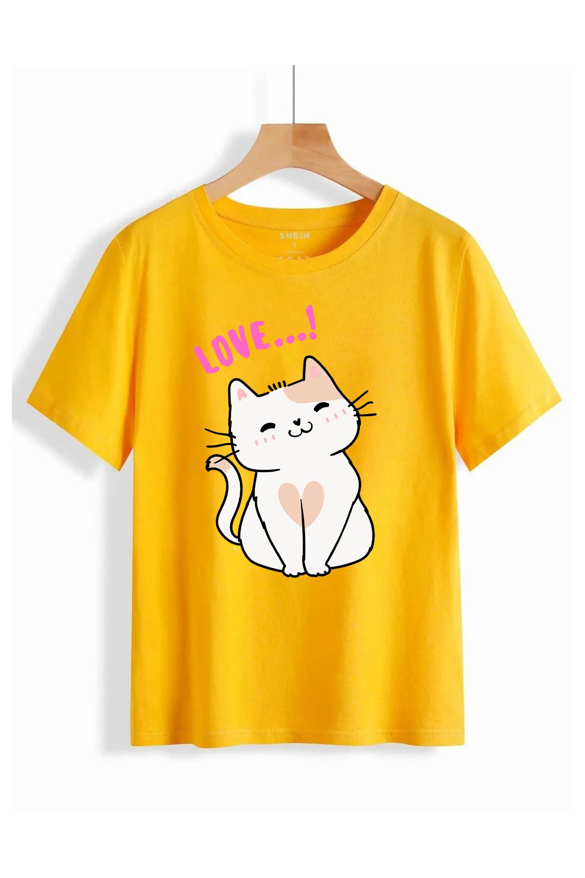 JAMPY Unisex Sarı Cat Baskılı Oversize T-shirt