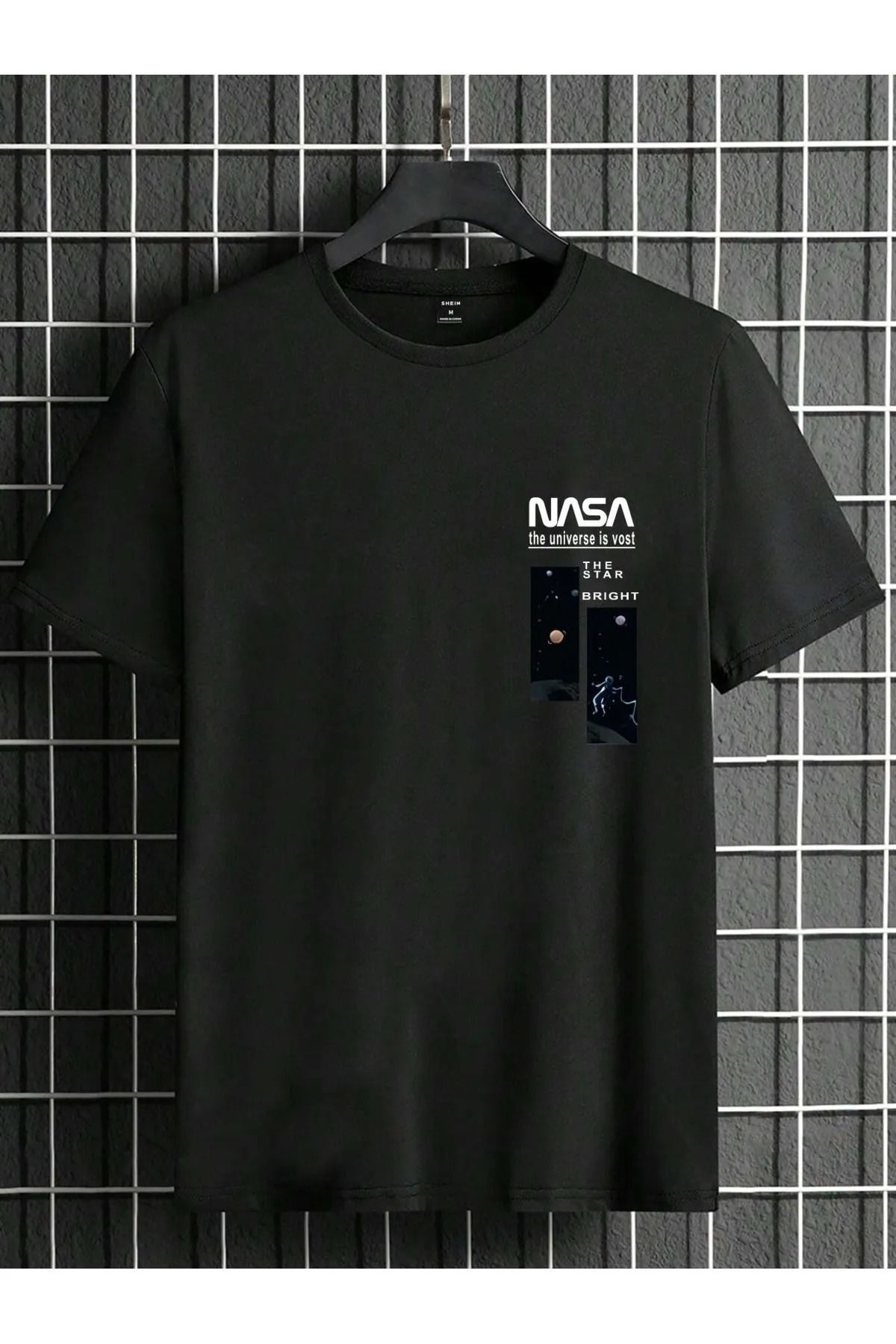 WOODROFFE Erkek NASA The Star Baskılı T-shirt Oversize Salaş Boyfirend