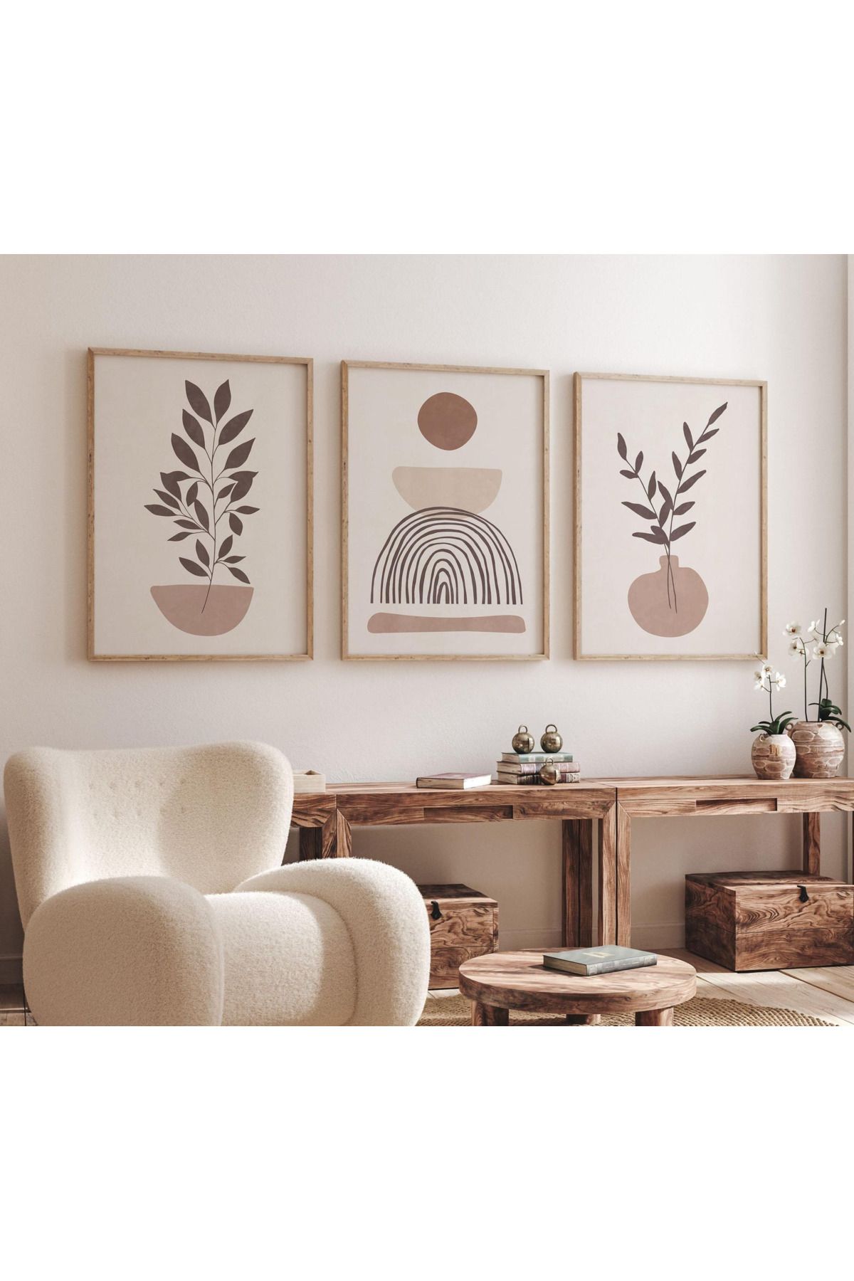 Tuba Decor 3 Parça Ahşap Çerçeve Görünümlü Mdf Tablo Seti