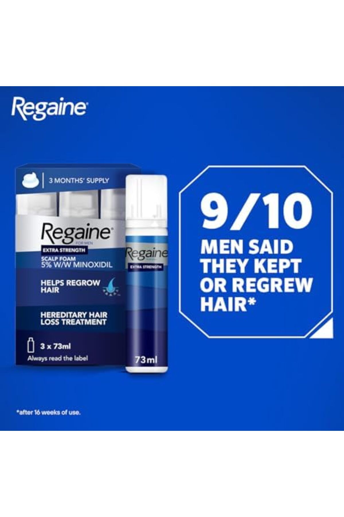 Regaine-Extra Strength Scalp Cutaneous Foam (3x 73 ml), Treatment for Regrowth in Men with 5% Minoxi 3