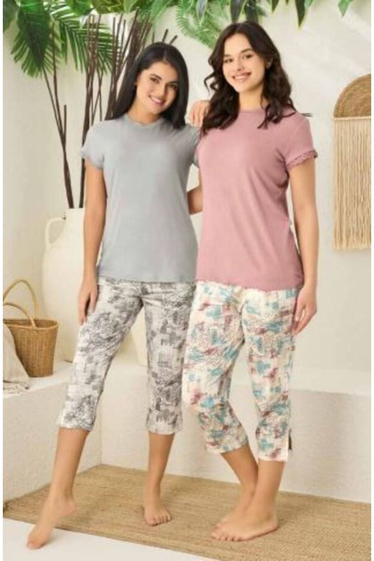 Rozalinda Yazlık Pijama Takımı Bambu Kumaş Kısa Kollu