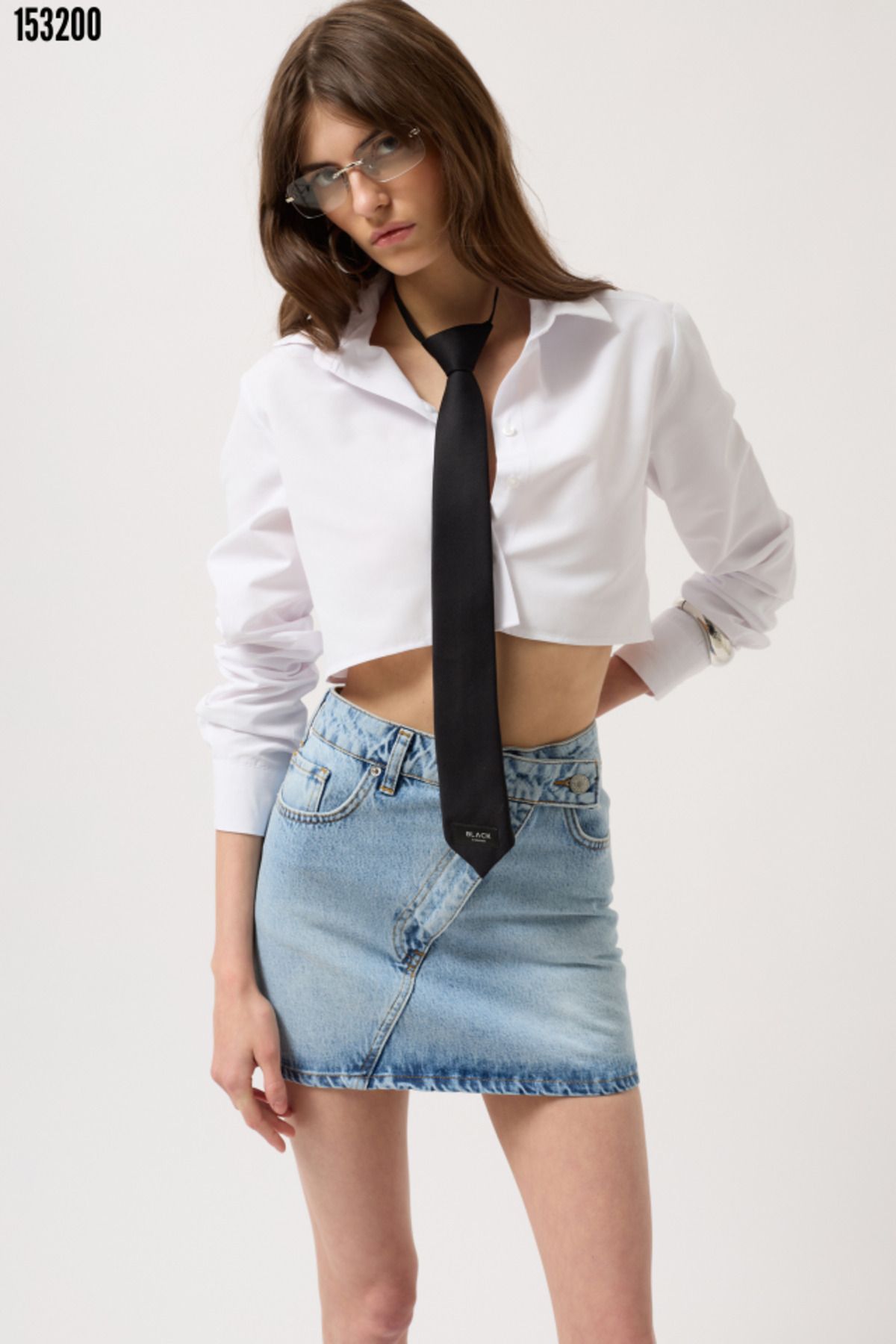 LİVAS Asimetrik Kemer Denim Mini Etek